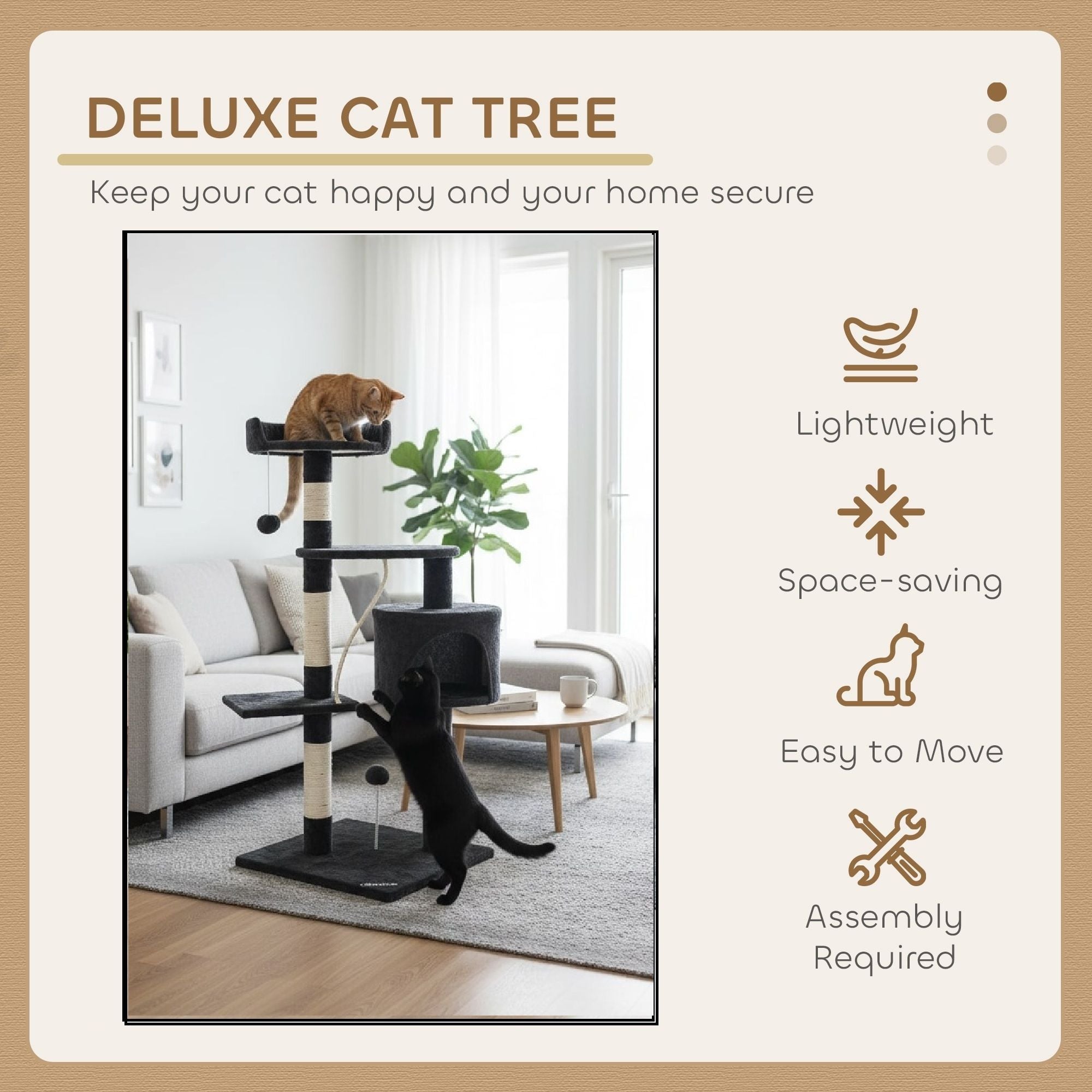 CARLA HOME 140cm Cat Tree for Indoor Cats with Plush Perch, Sisal Scratching Posts & Condo for Kittens & Adult Cats Dark Grey