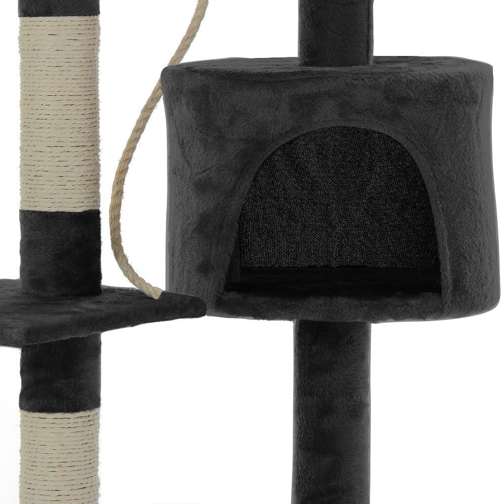 CARLA HOME 140cm Cat Tree for Indoor Cats with Plush Perch, Sisal Scratching Posts & Condo for Kittens & Adult Cats Dark Grey
