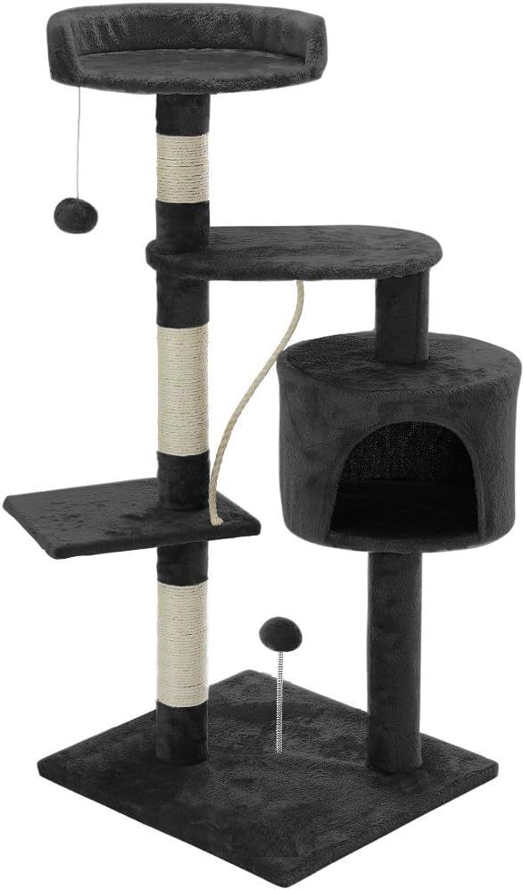 CARLA HOME 140cm Cat Tree for Indoor Cats with Plush Perch, Sisal Scratching Posts & Condo for Kittens & Adult Cats Dark Grey