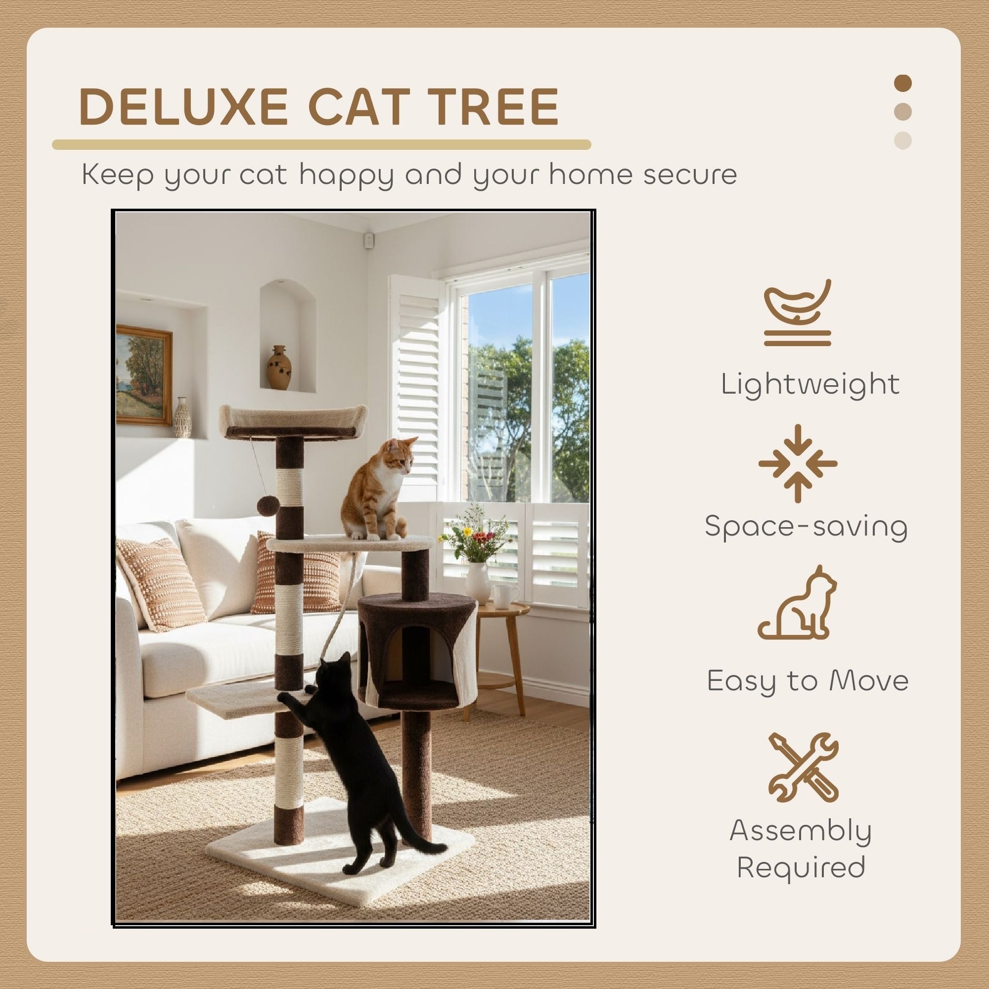 CARLA HOME 140cm Cat Tree for Indoor Cats with Plush Perch, Sisal Scratching Posts & Condo for Kittens & Adult Cats Beige
