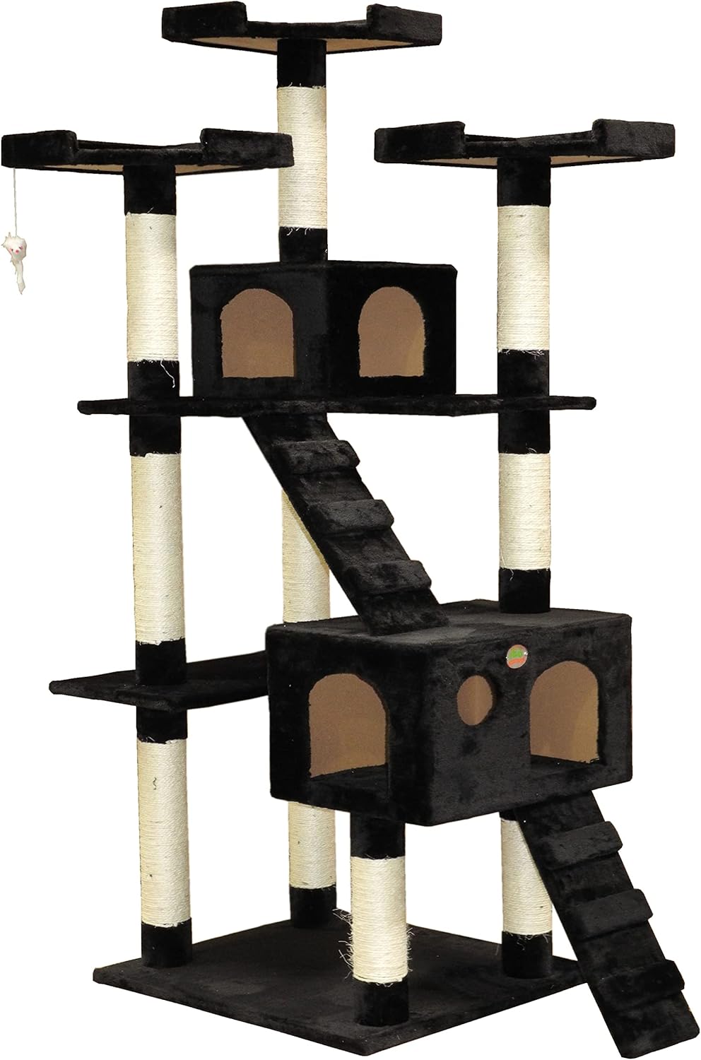 CARLA HOME 180cm Cat Tree Tower for Indoor Cats with Dual Condos, Plush Perches, Sisal Scratching Posts & Ramps for Kittens & Adult Cats Black