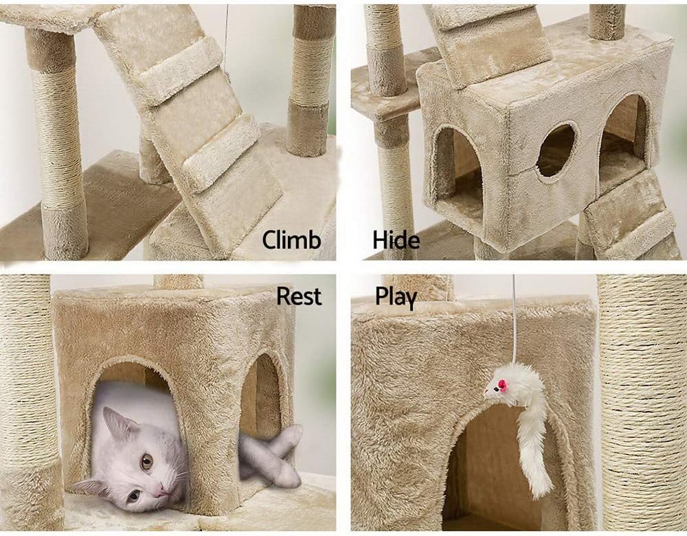 CARLA HOME 180cm Cat Tree Tower for Indoor Cats with Dual Condos, Plush Perches, Sisal Scratching Posts & Ramps for Kittens & Adult Cats Beige