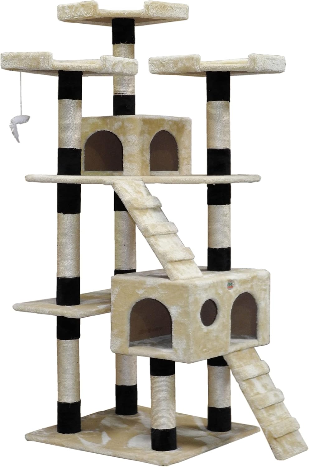 CARLA HOME 180cm Cat Tree Tower for Indoor Cats with Dual Condos, Plush Perches, Sisal Scratching Posts & Ramps for Kittens & Adult Cats Beige