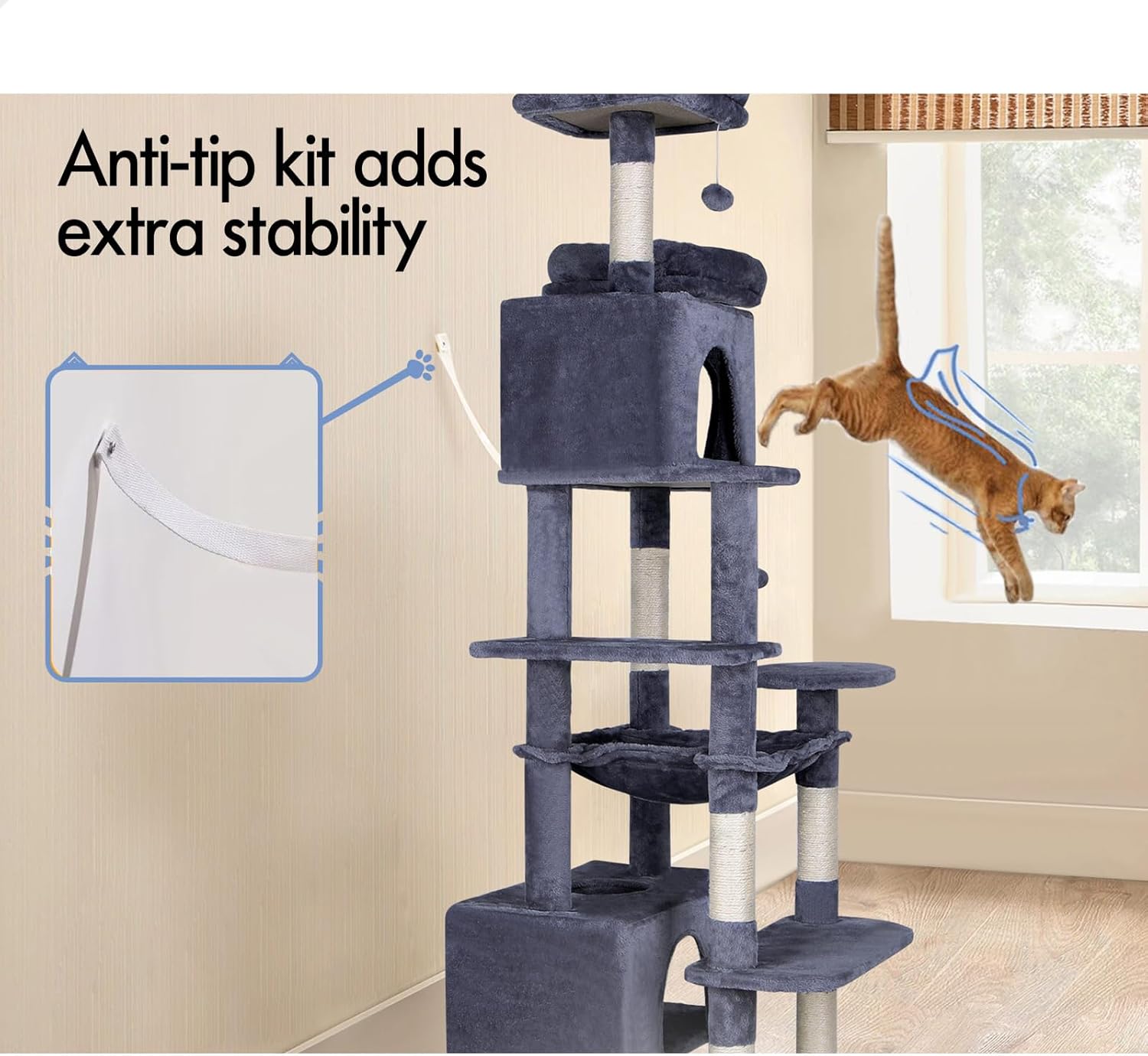 CARLA HOME 180cm Cat Tree Tower for Indoor Cats with Plush Perches, Dual Condos, Natural Sisal Scratching Posts & Ramps for Kittens & Adult Cats Grey