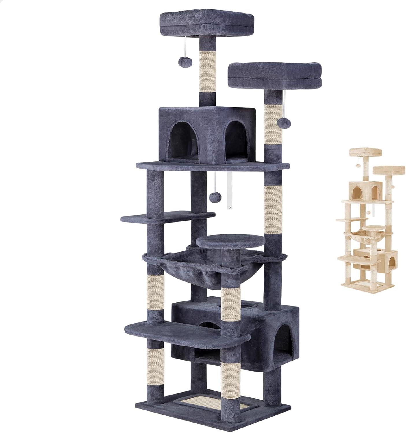 CARLA HOME 180cm Cat Tree Tower for Indoor Cats with Plush Perches, Dual Condos, Natural Sisal Scratching Posts & Ramps for Kittens & Adult Cats Grey