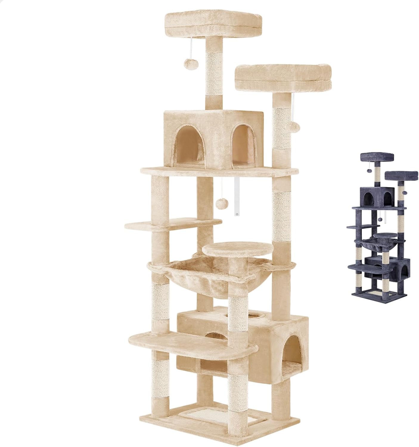 CARLA HOME 180cm Cat Tree Tower for Indoor Cats with Plush Perches, Dual Condos, Natural Sisal Scratching Posts & Ramps for Kittens & Adult Cats Beige