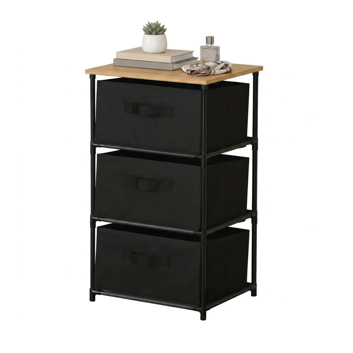 CARLA HOME 3 Drawer Fabric Storage Dresser - Steel Frame - Black - Storage Rack - Rustic