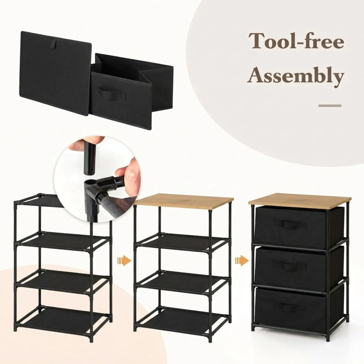 CARLA HOME 3 Drawer Fabric Storage Dresser - Steel Frame - Black - Storage Rack - Rustic