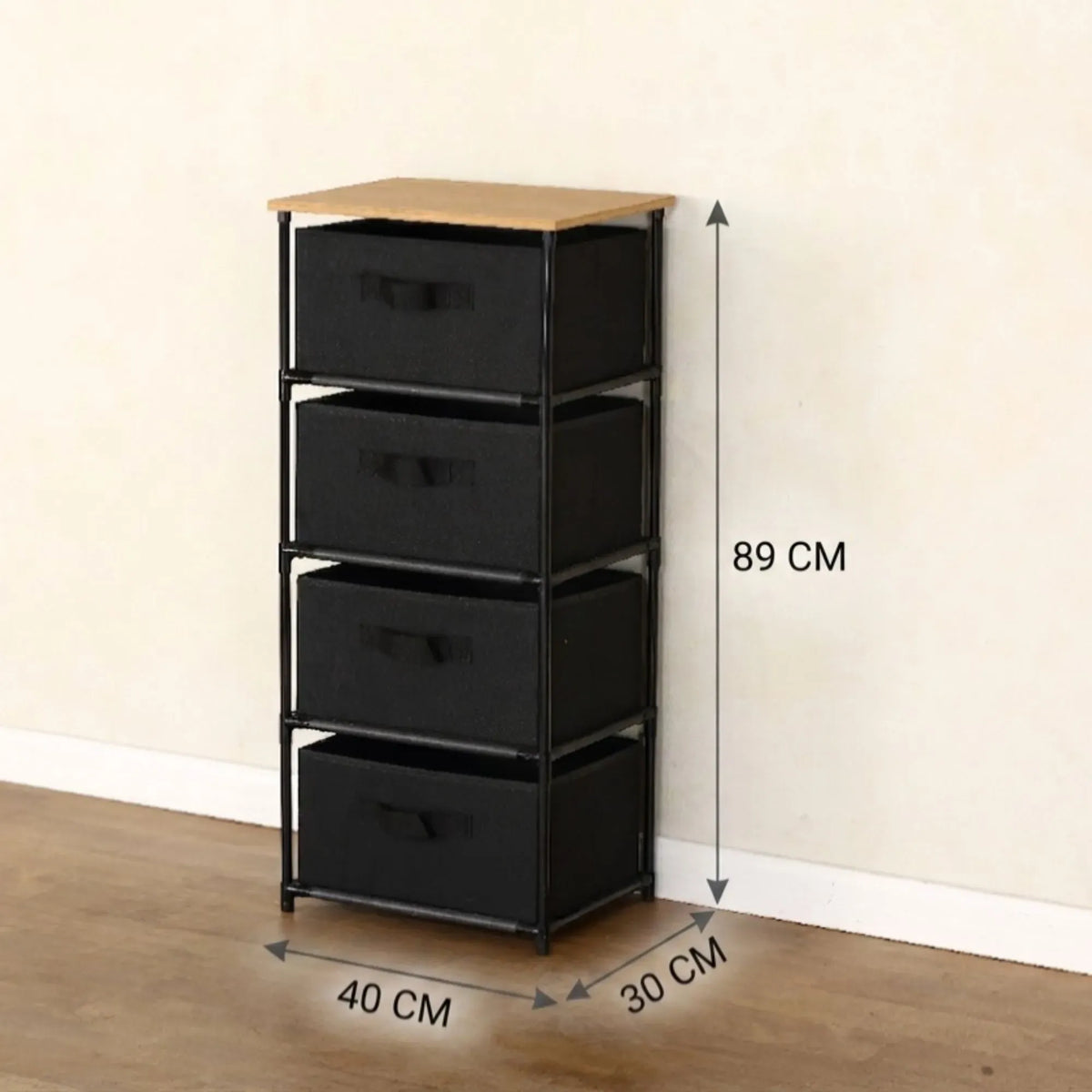 CARLA HOME 4 Drawer Fabric Storage Dresser - Steel Frame - Black - Storage Rack - Rustic