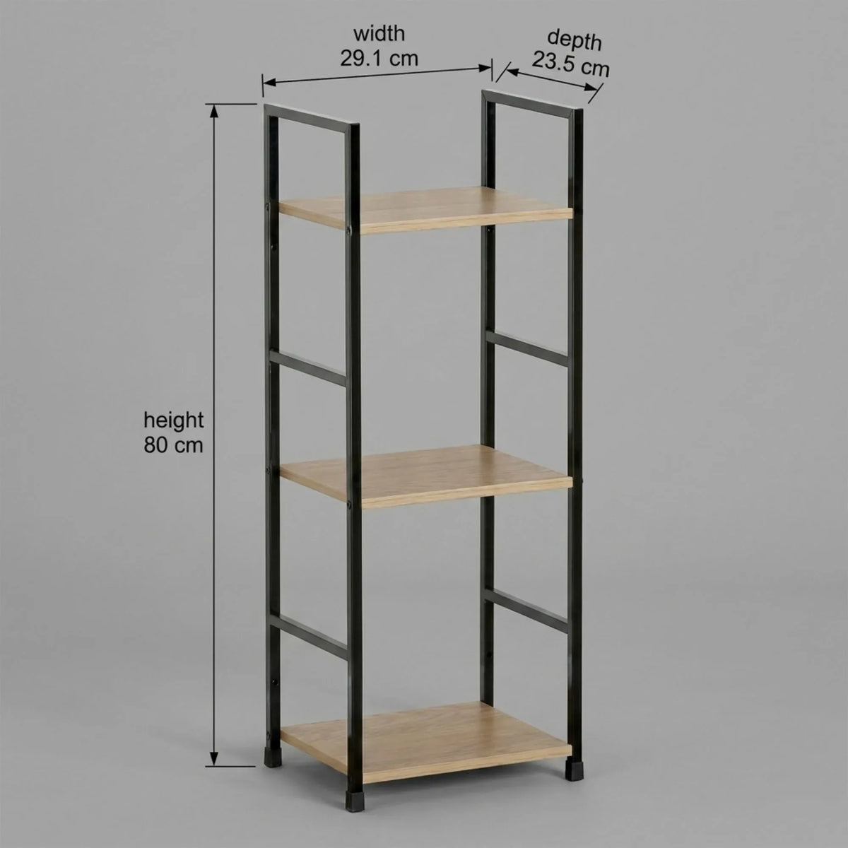 CARLA HOME 3 Tier Bookshelf - Wood Metal Display Shelf - Brown - Rustic - Steel - Living Room Office