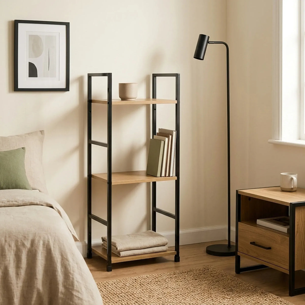 CARLA HOME 3 Tier Bookshelf - Wood Metal Display Shelf - Brown - Rustic - Steel - Living Room Office