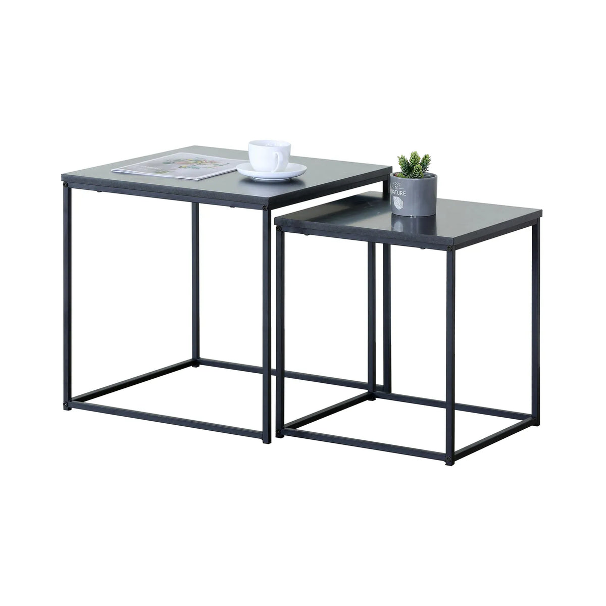 CARLA HOME Nesting Side Table Set of 2 - Black Steel Frame - Classic - Tables Living Room