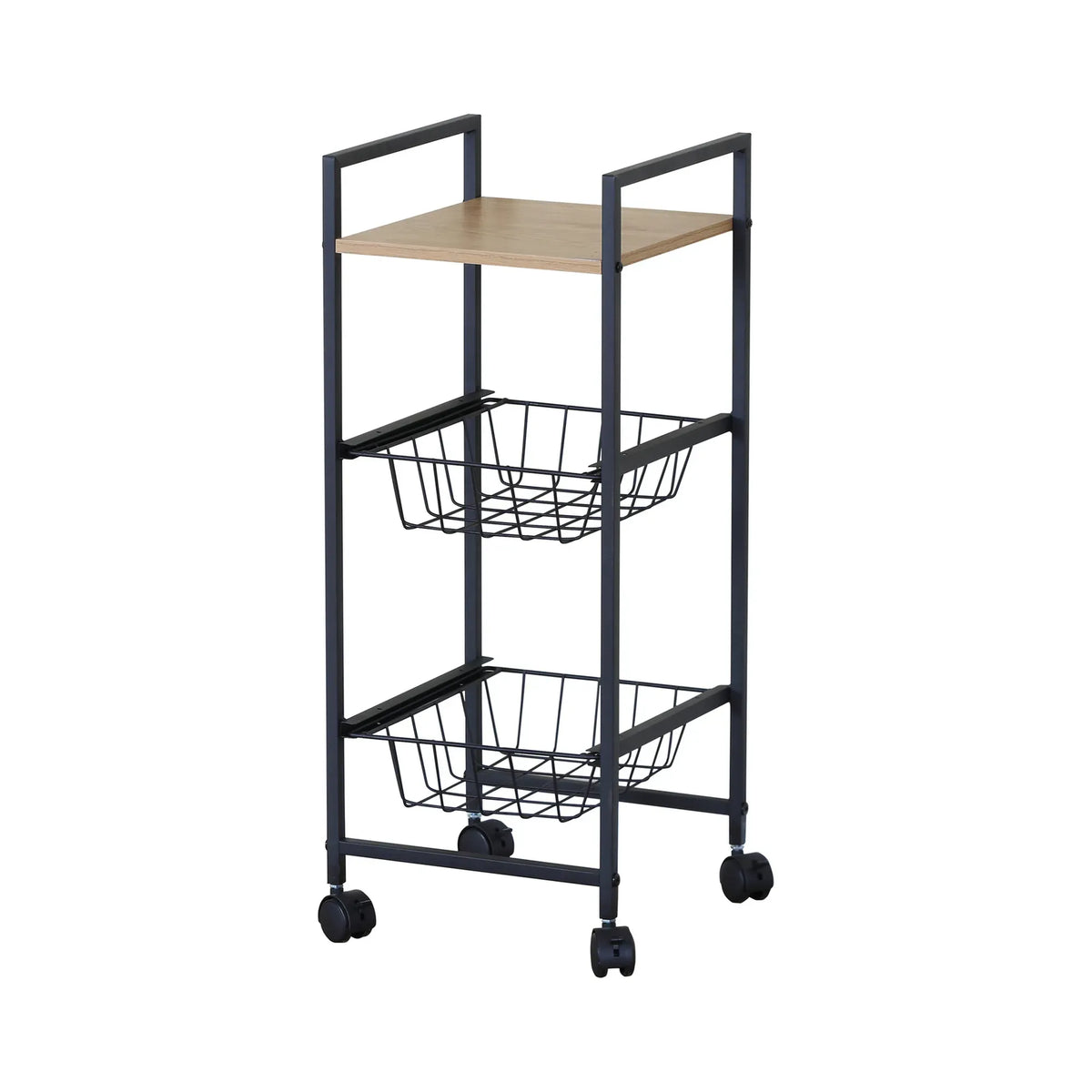 CARLA HOME 3 Tier Rolling Kitchen Trolley Cart - Rustic Brown - Steel - Kitchen Rolling Cart