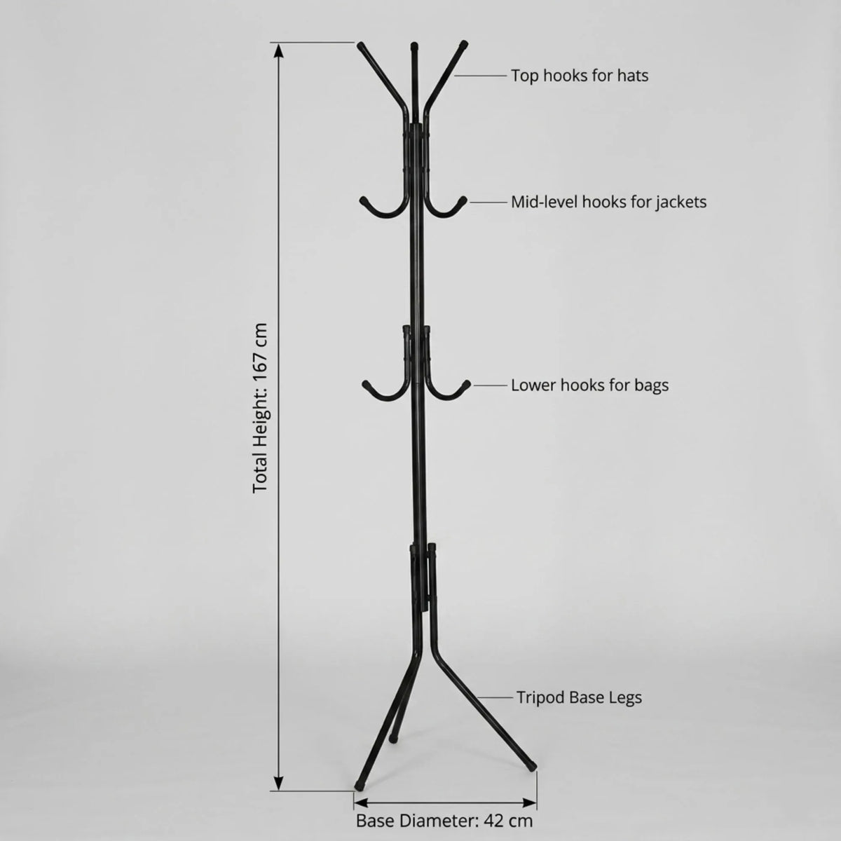CARLA HOME Metal Coat Rack Stand - 12 Hook Clothes Hanger - Black - Garment Rack