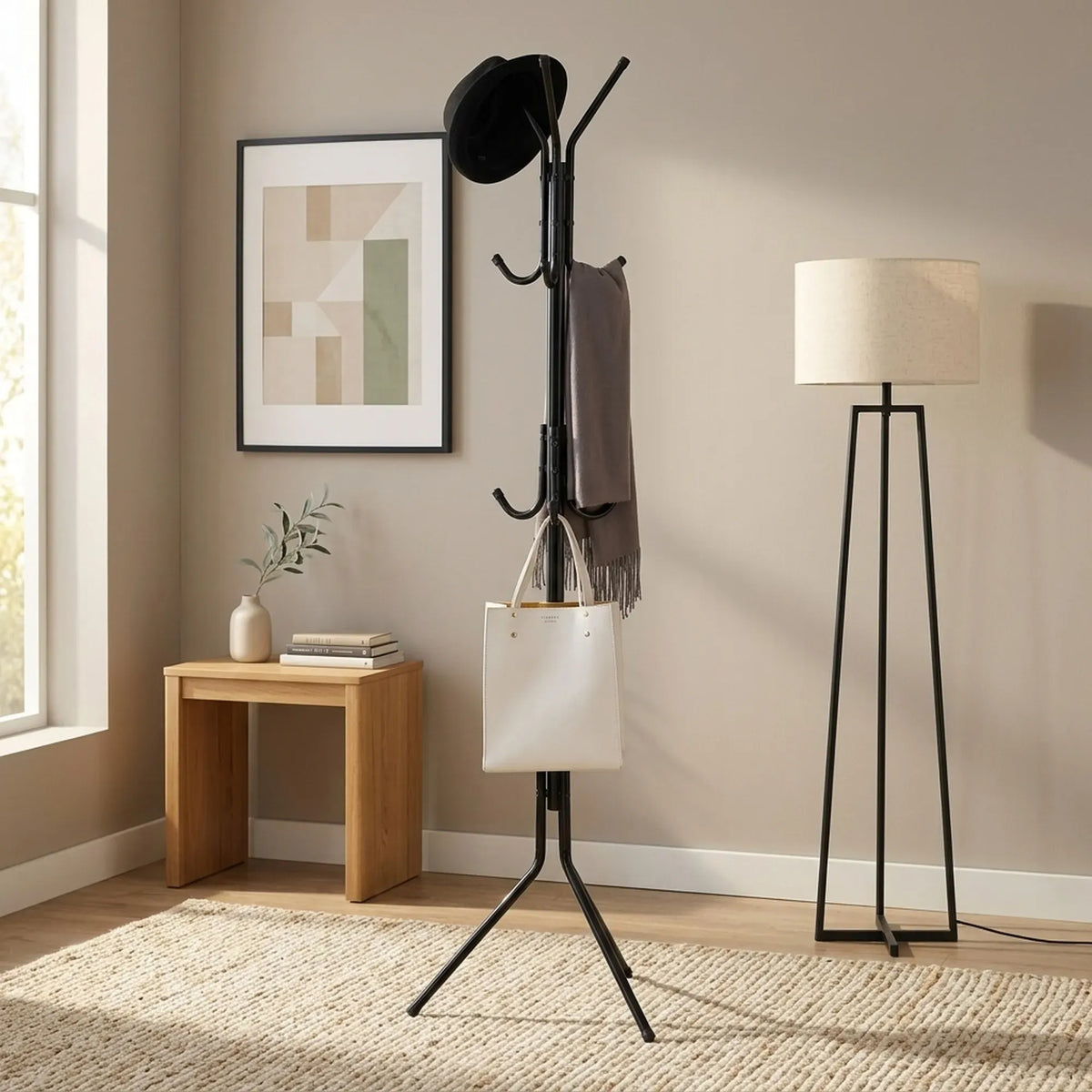 CARLA HOME Metal Coat Rack Stand - 12 Hook Clothes Hanger - Black - Garment Rack