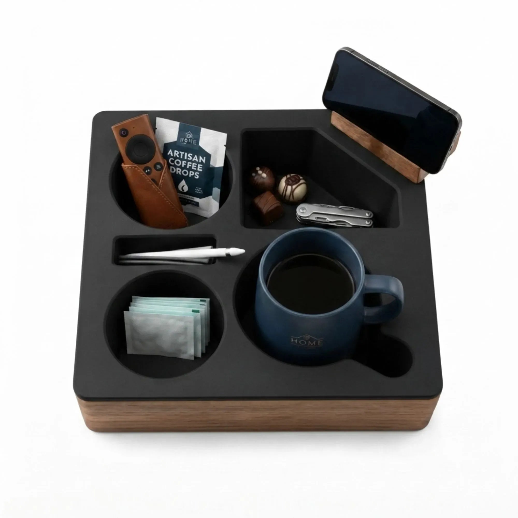CARLA HOME Couch Cup Holder Tray, Wood Sofa Caddy, Antislip , Living Room