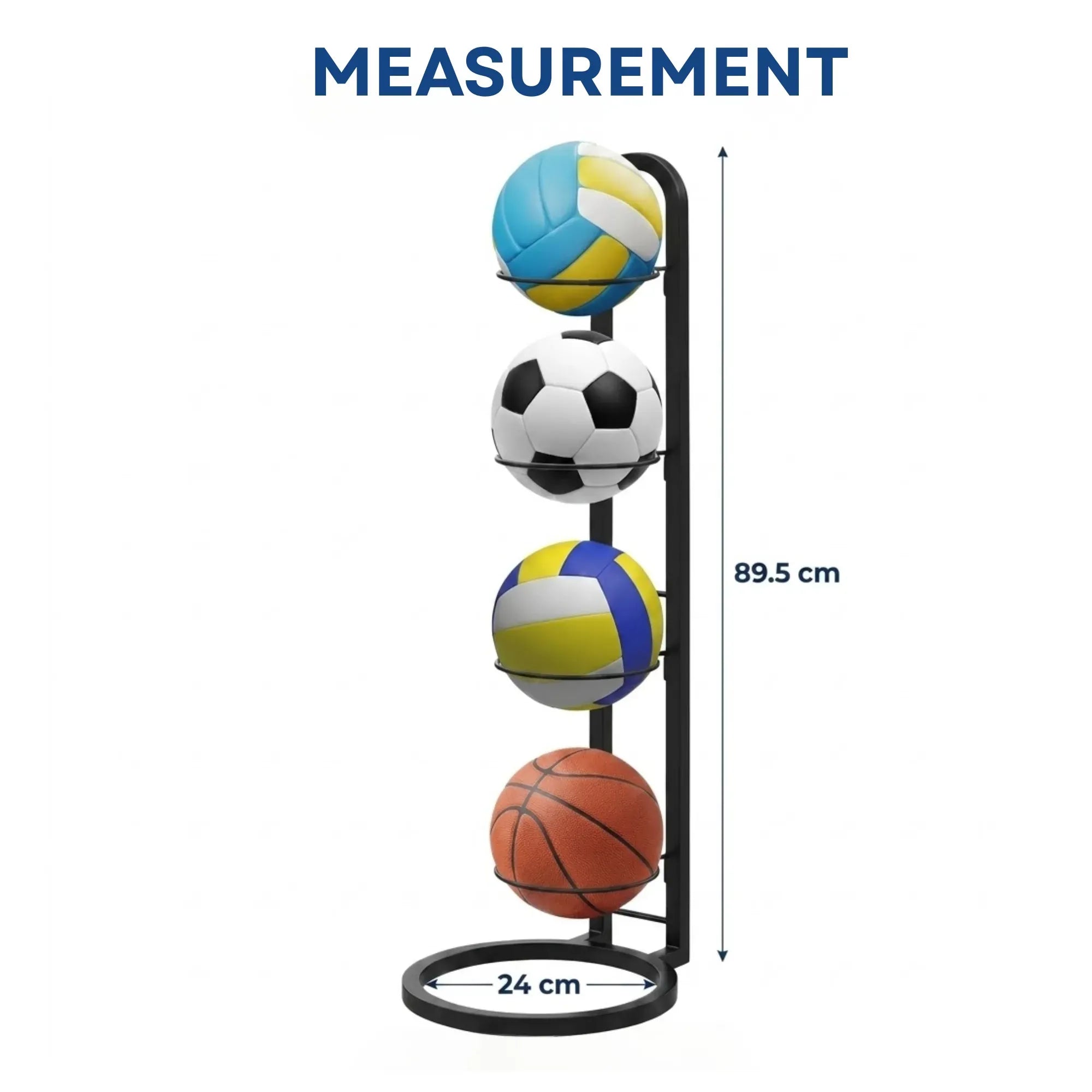 CARLA HOME 4 Tier Ball Storage Rack - Vertical Metal Stand - Black - Basketball Hoop
