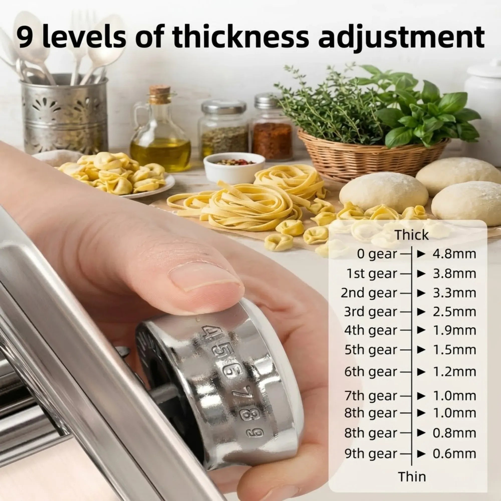 CARLA HOME Pasta Maker Machine - Hand Crank Noodle Maker - Grey - Kitchen Appliances Pasta Makers