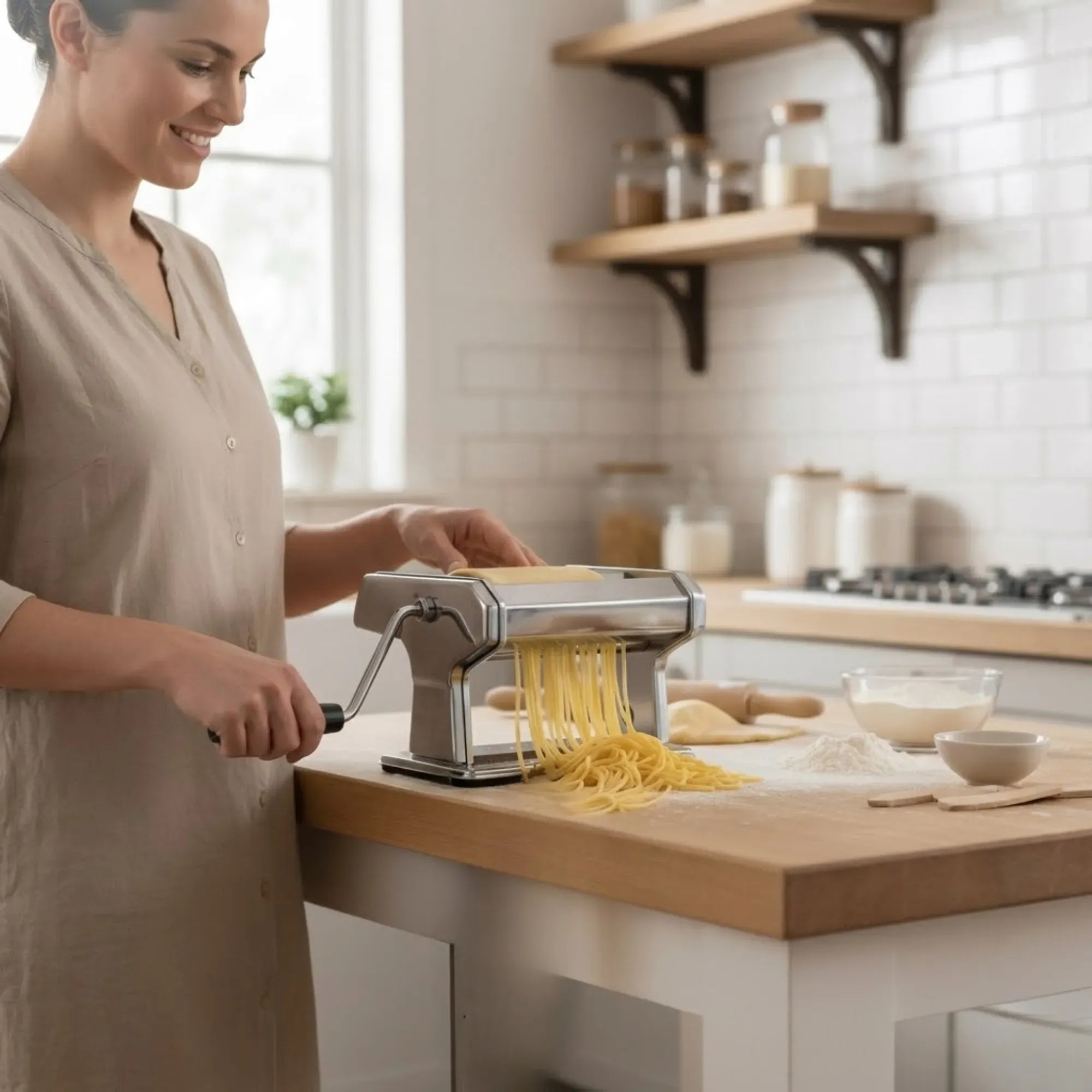 CARLA HOME Pasta Maker Machine - Hand Crank Noodle Maker - Grey - Kitchen Appliances Pasta Makers