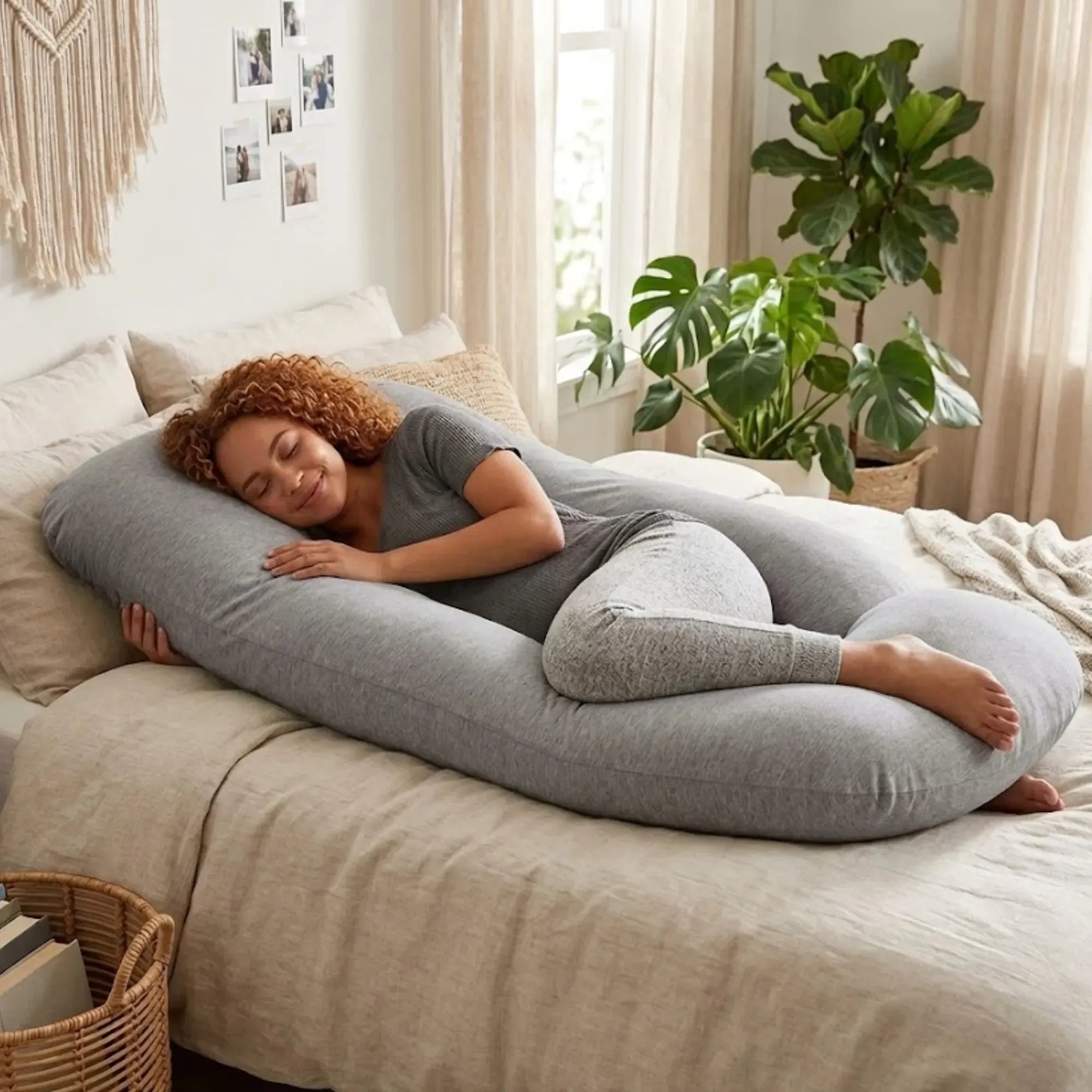 CARLA HOME U Shaped Pregnancy Pillow for Full Body Support Grey - Polyester - Full Body Pillow