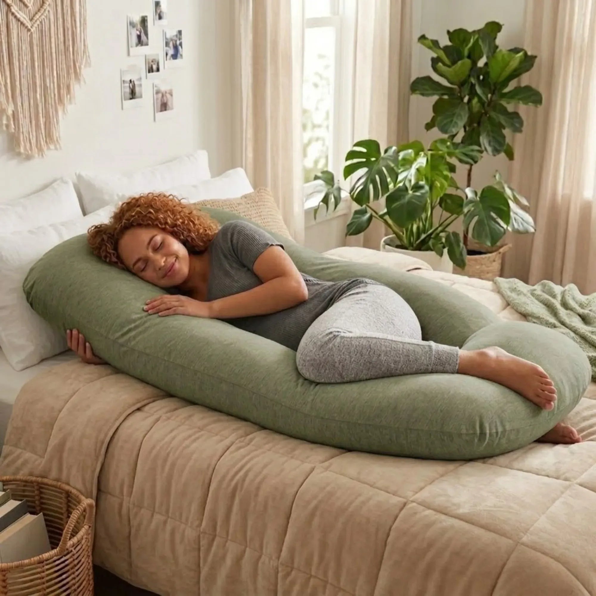 CARLA HOME U Shape Pregnancy Pillow Full Body Support - Green - Polyester - Full Body Pillow
