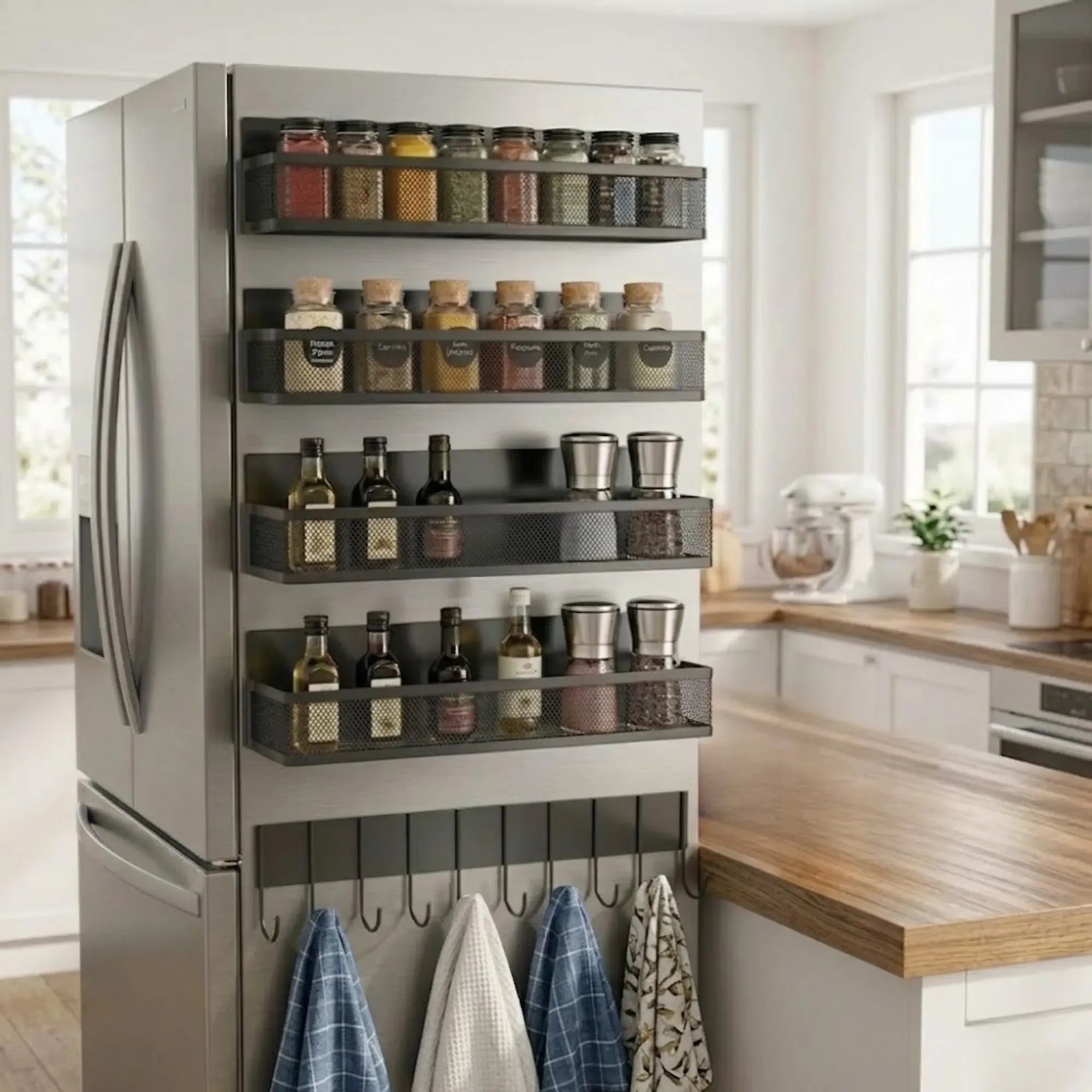CARLA HOME 5 Pack Magnetic Spice Rack for Fridge Kitchen with Hook Bar