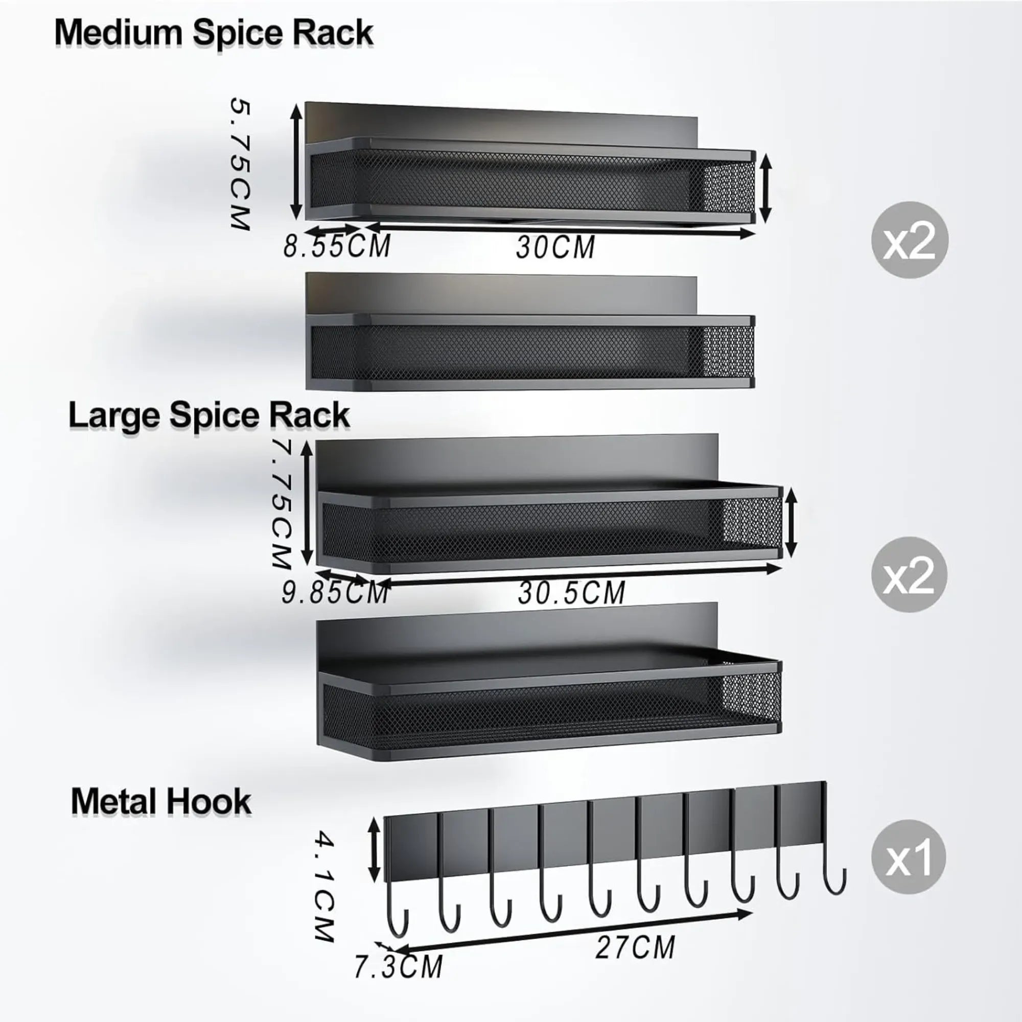 CARLA HOME 5 Pack Magnetic Spice Rack for Fridge Kitchen with Hook Bar
