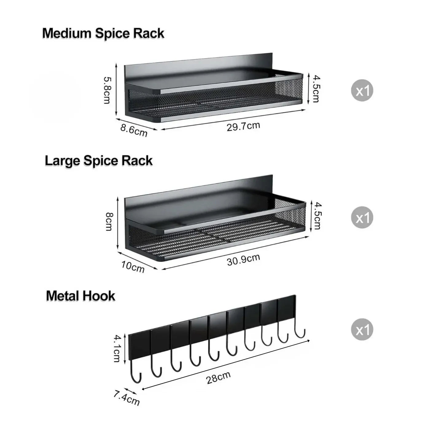 CARLA HOME 3 Pack Magnetic Spice Rack for Fridge Kitchen with Hook Bar