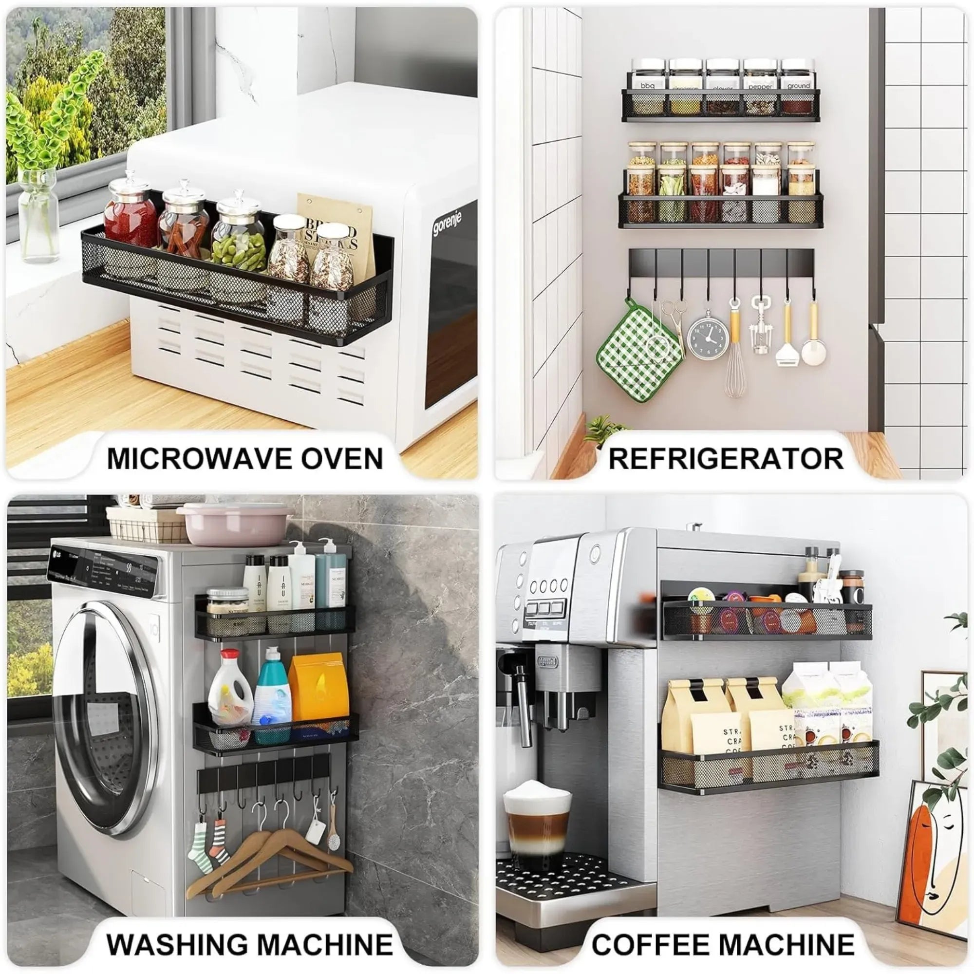CARLA HOME 3 Pack Magnetic Spice Rack for Fridge Kitchen with Hook Bar
