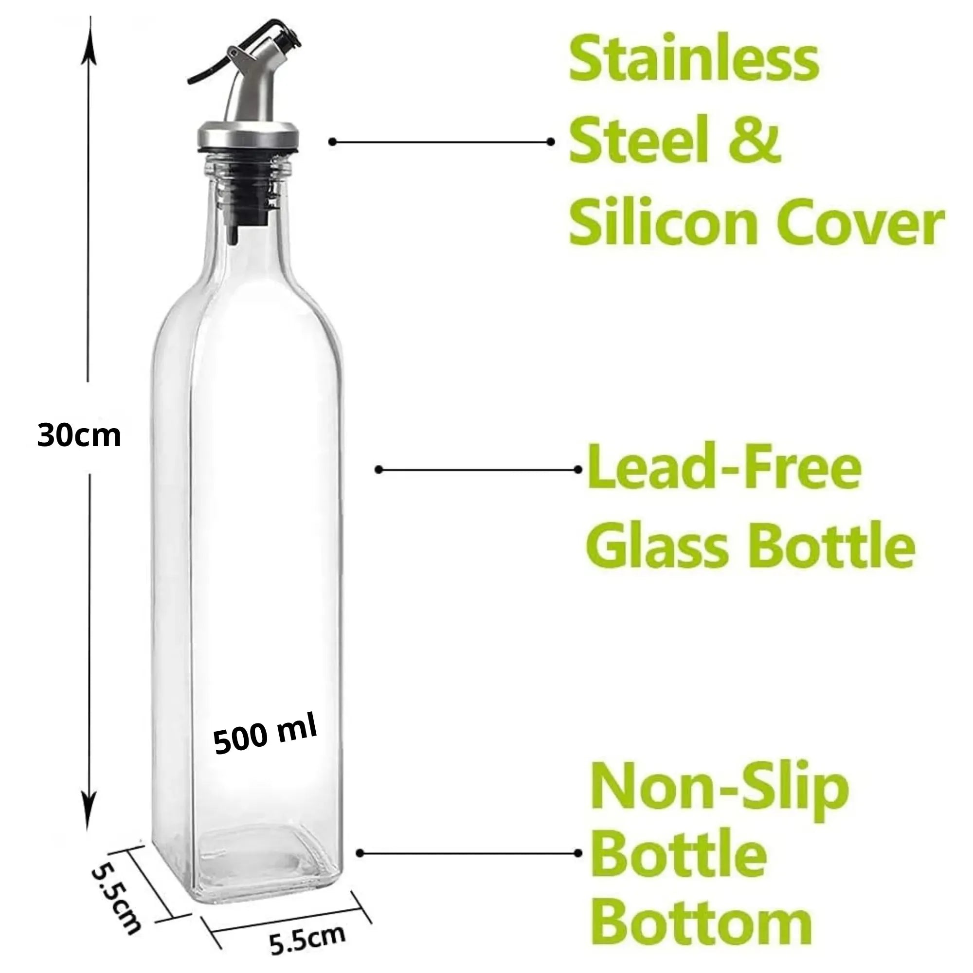 CARLA HOME 4 Pack Glass Oil Dispenser Bottle 500ml Transparent Kitchen