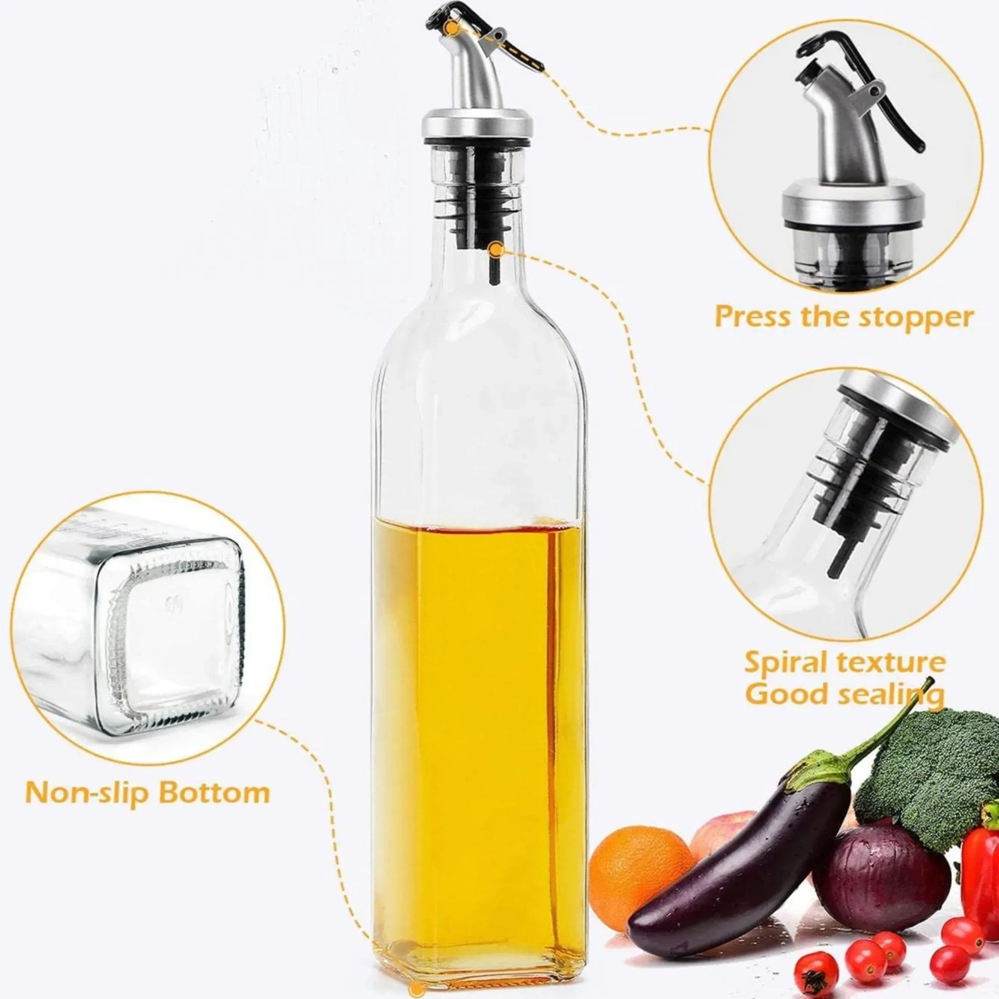 CARLA HOME 4 Pack Glass Oil Dispenser Bottle 500ml Transparent Kitchen
