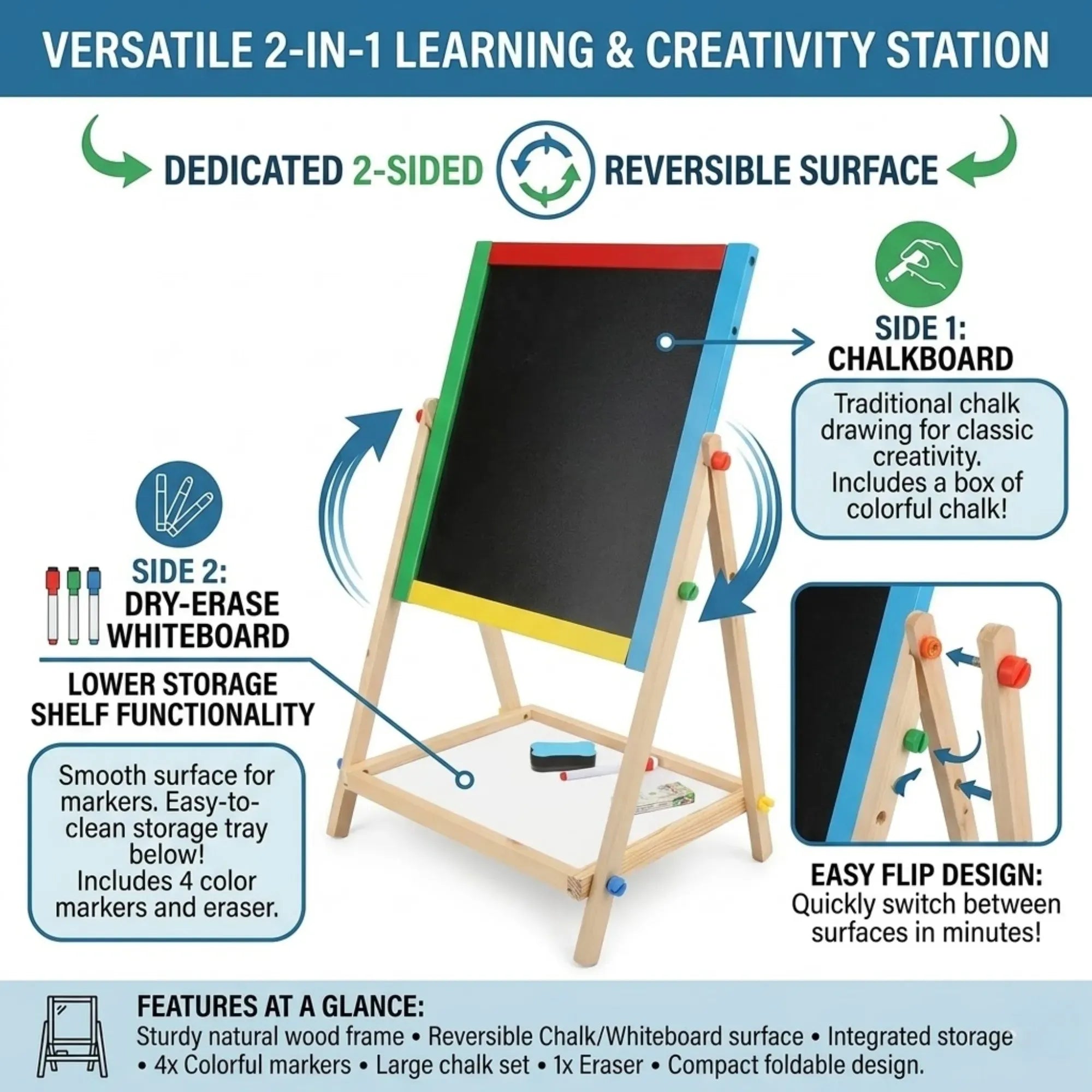 CARLA HOME 2-in-1 Kids Art Easel Chalkboard & Whiteboard