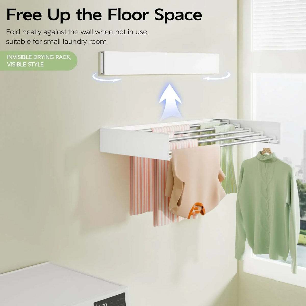 CARLA HOME Wall Mounted Clothes Drying Rack - Foldable - Balcony Folding Clothes - White