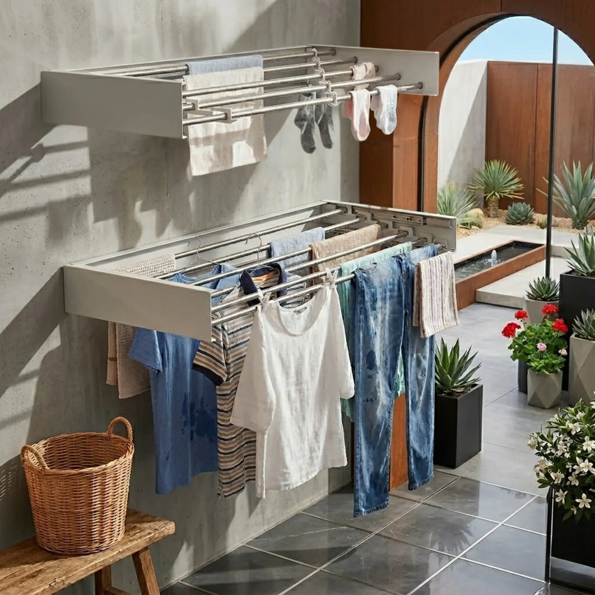CARLA HOME Wall Mounted Clothes Drying Rack - Foldable - Balcony Folding Clothes - White