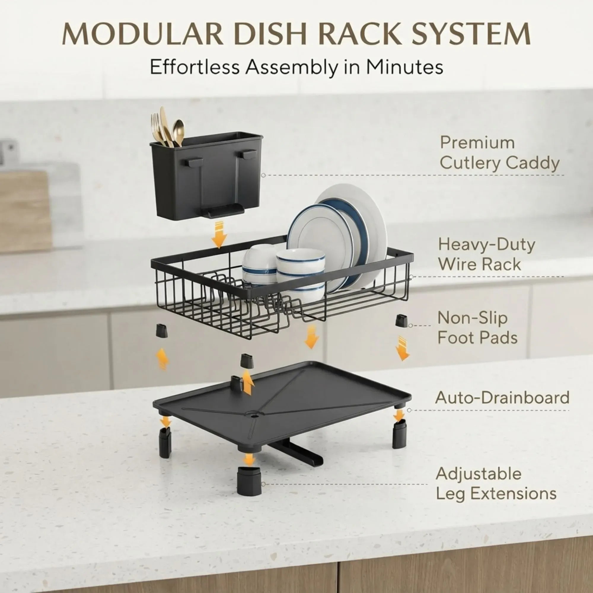 CARLA HOME Dish Drying Rack with Drainboard & Utensil Holder for Kitchen Black