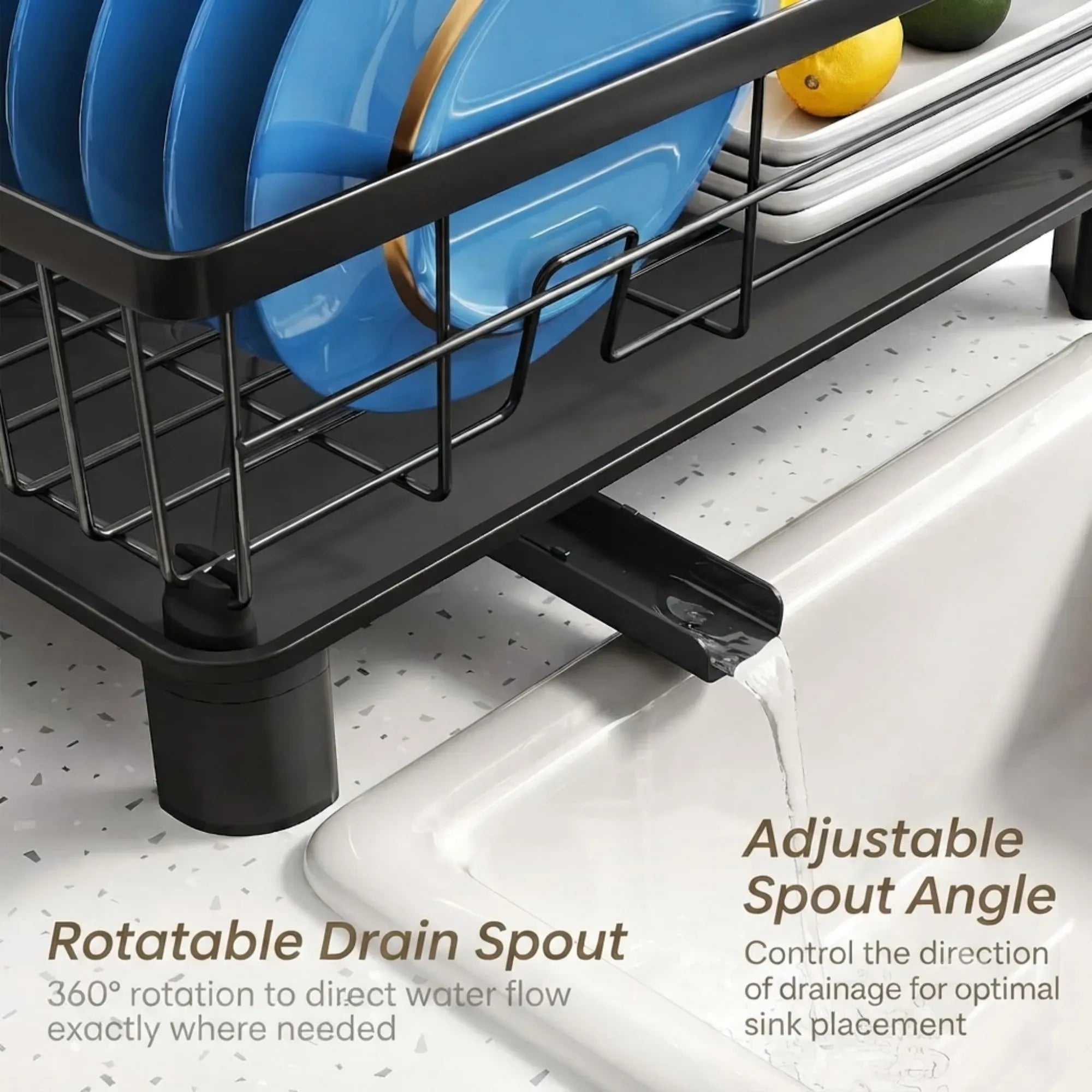 CARLA HOME Dish Drying Rack with Drainboard & Utensil Holder for Kitchen Black