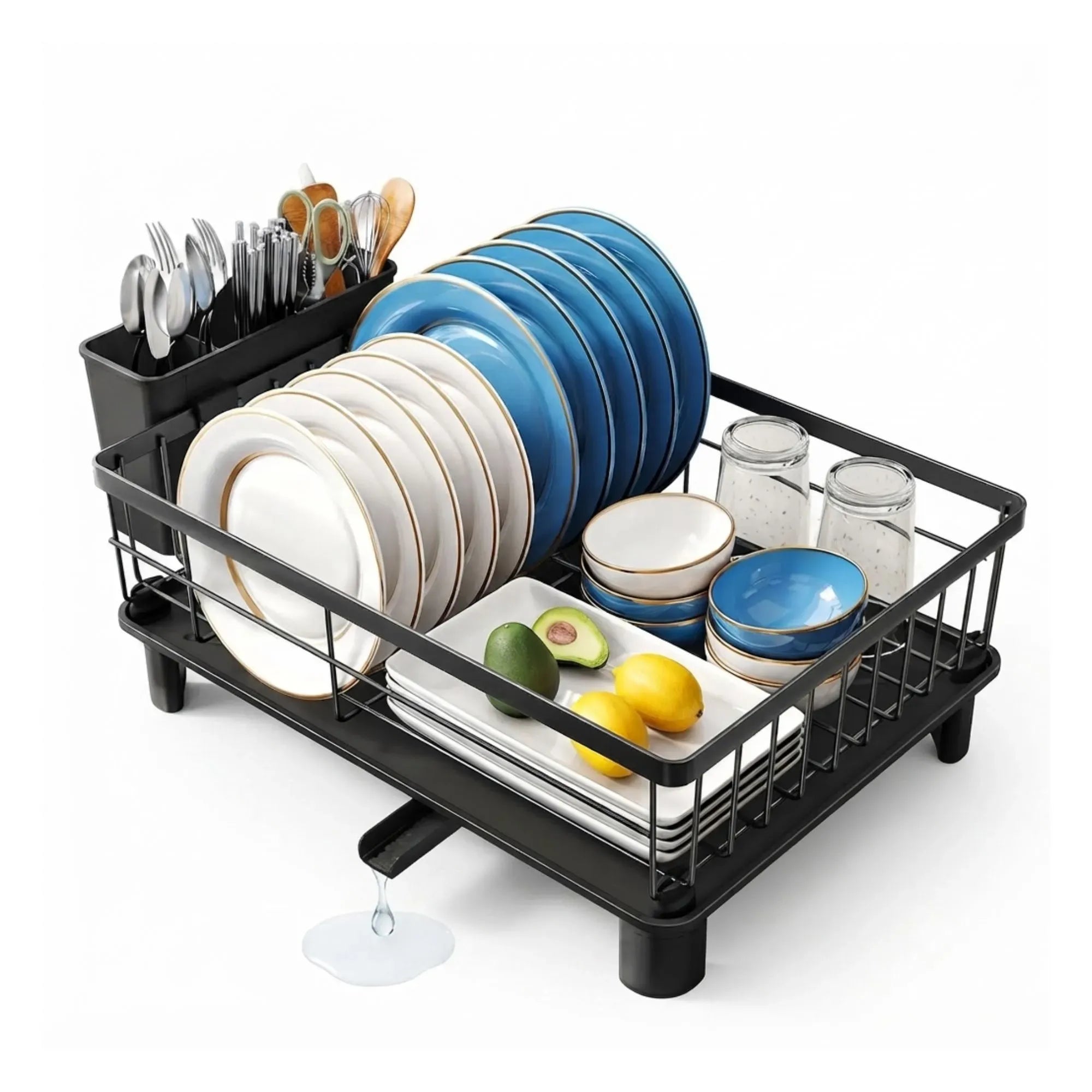 CARLA HOME Dish Drying Rack with Drainboard & Utensil Holder for Kitchen Black