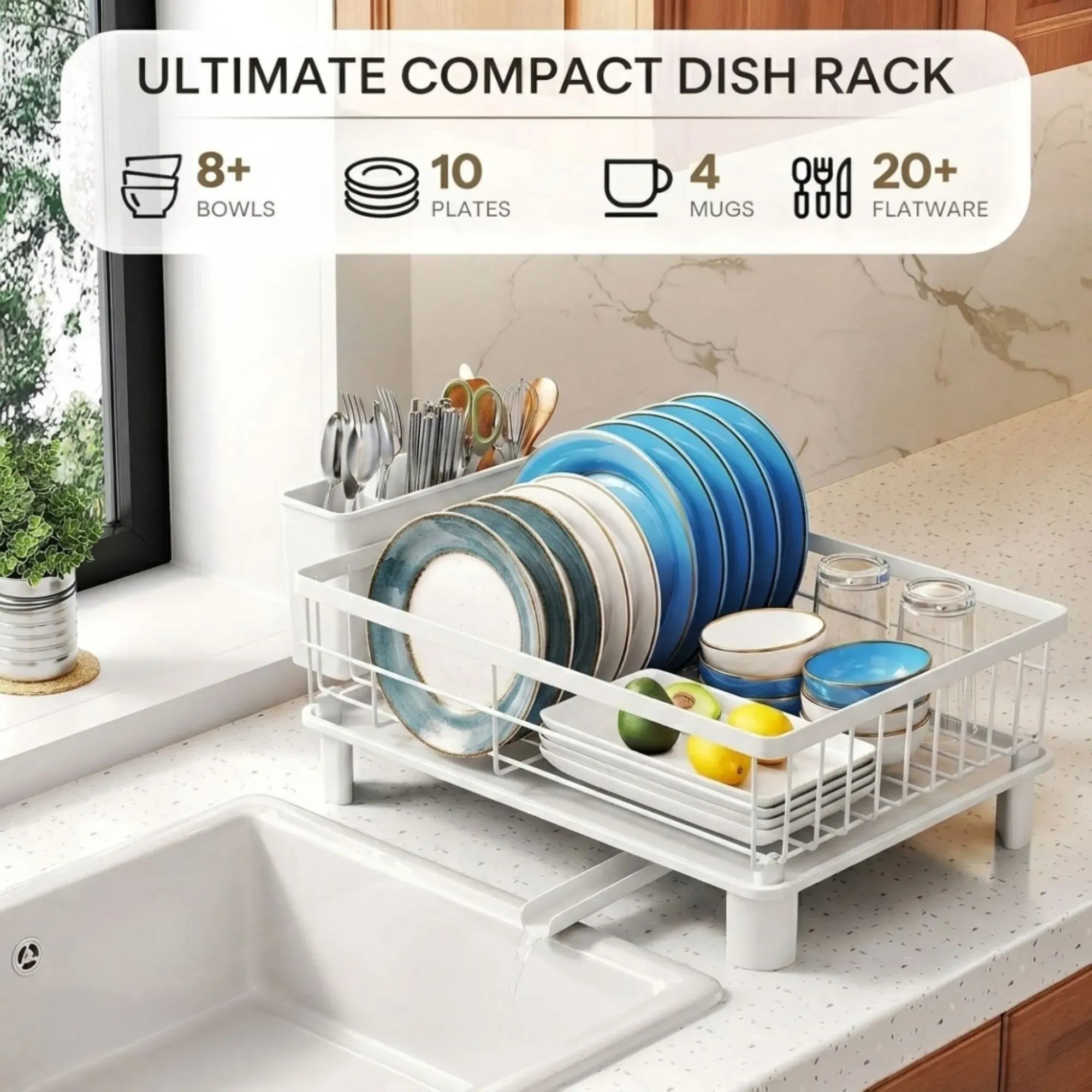 CARLA HOME Dish Drying Rack with Drainboard & Utensil Holder for Kitchen White