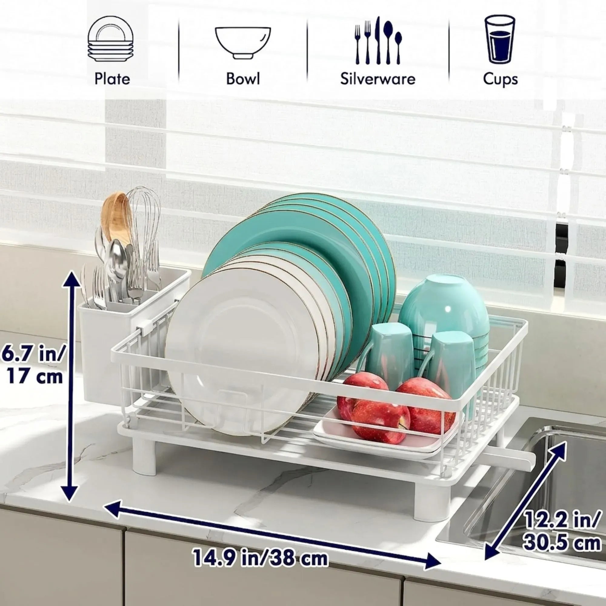 CARLA HOME Dish Drying Rack with Drainboard & Utensil Holder for Kitchen White
