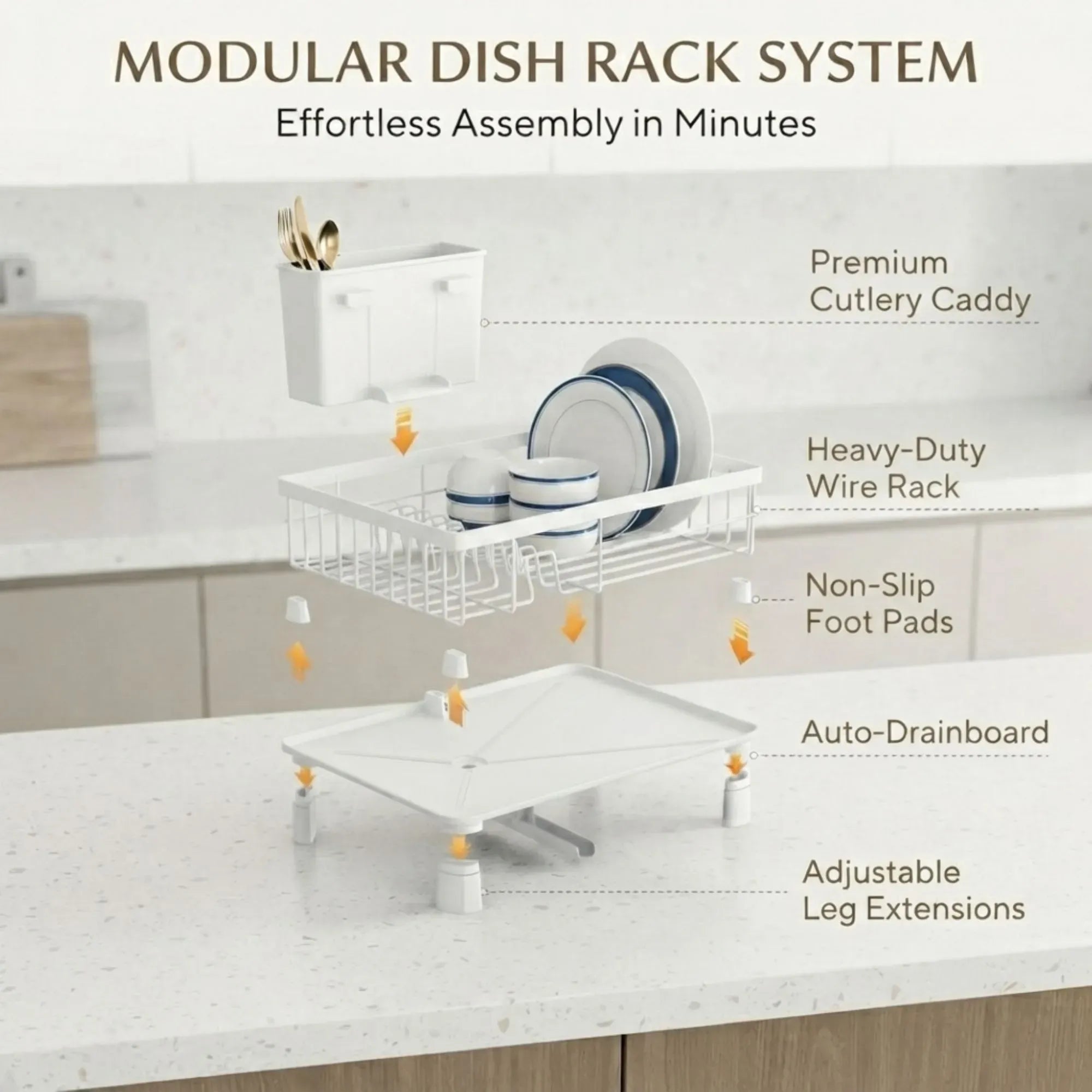 CARLA HOME Dish Drying Rack with Drainboard & Utensil Holder for Kitchen White