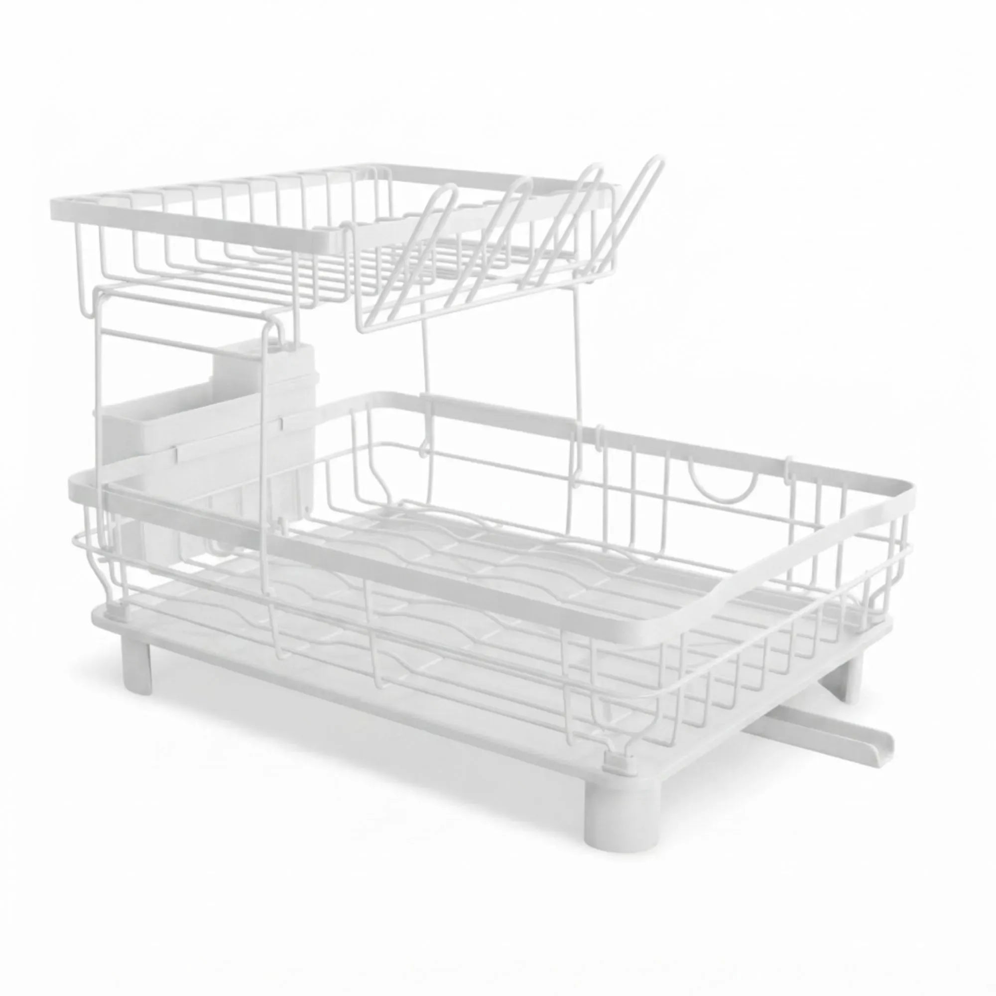 CARLA HOME 2 tier Dish Drying Rack with Drainboard & Utensil Holder for Kitchen White