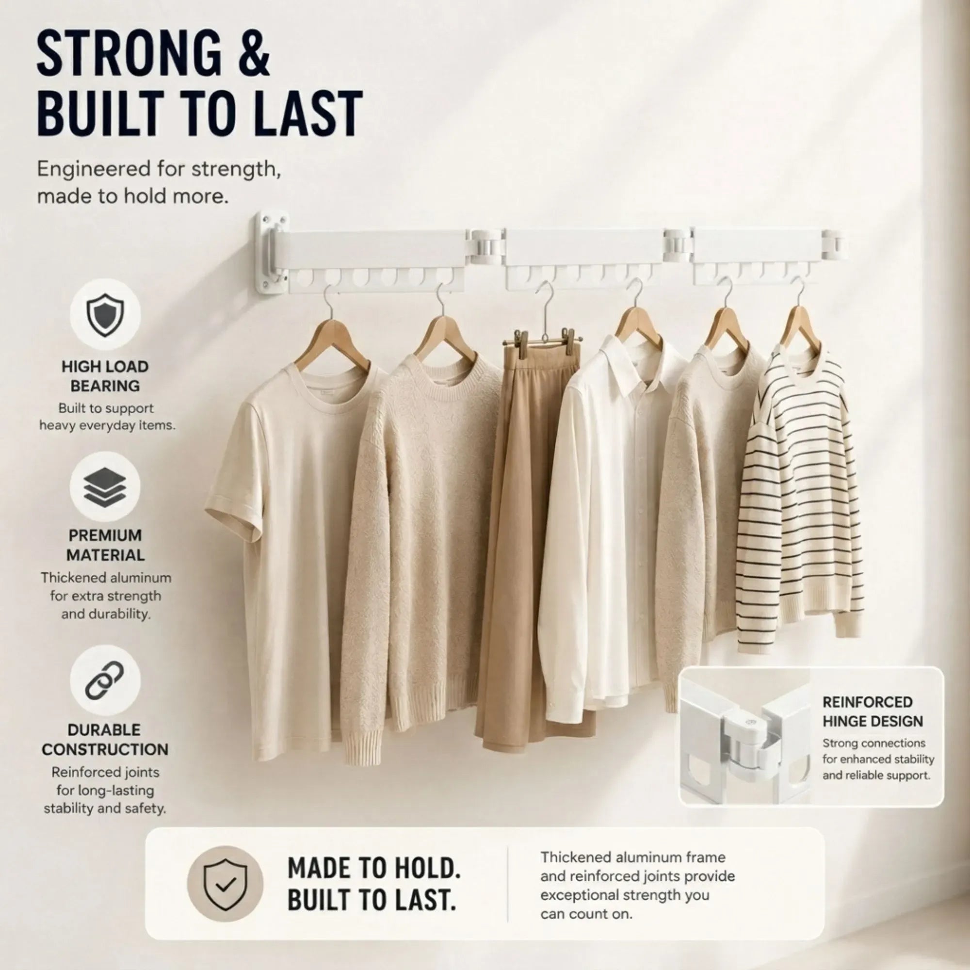 CARLA HOME 3-Fold Wall Mounted Clothes Drying Rack, Laundry Space Saver, White