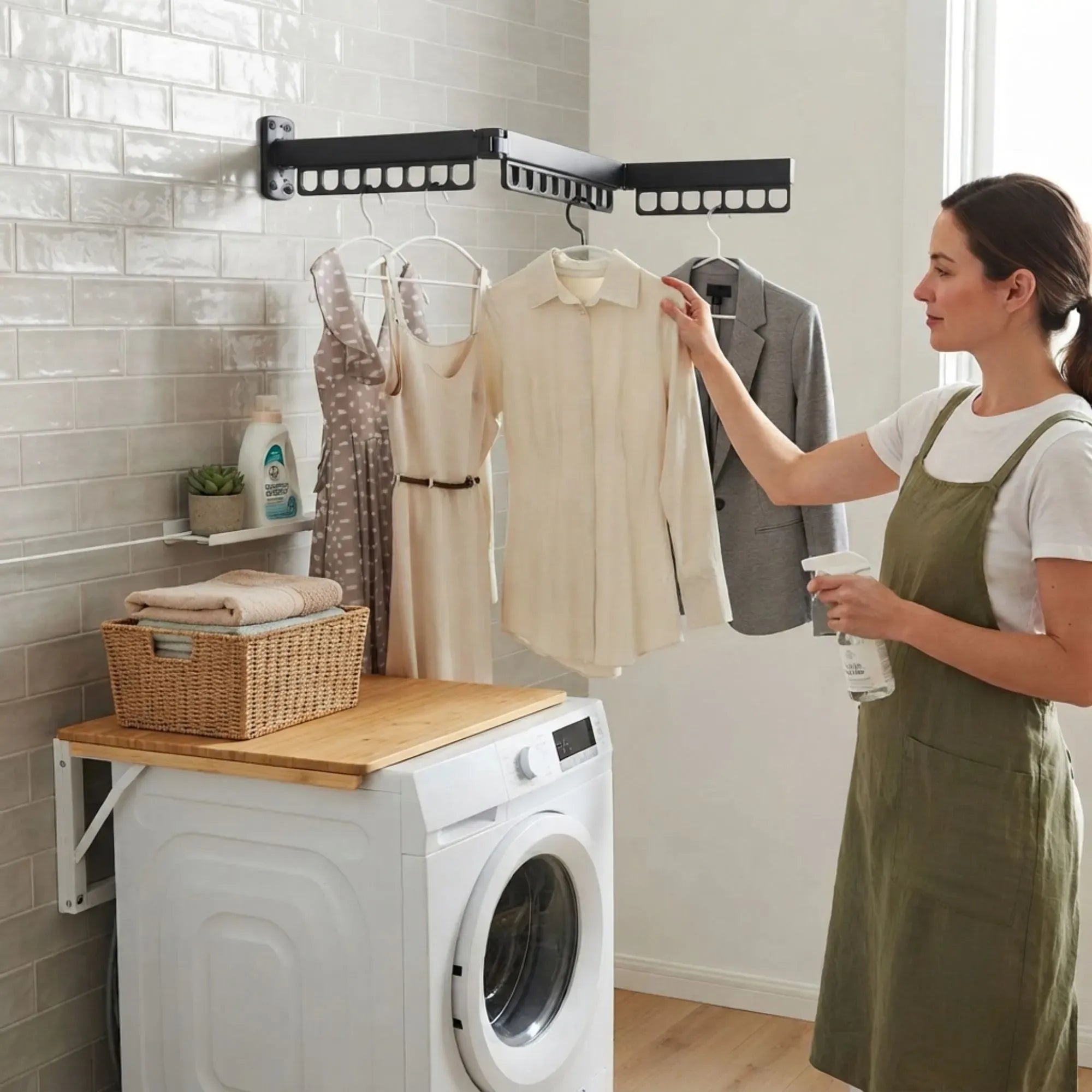 CARLA HOME 3-Fold Wall Mounted Clothes Drying Rack, Laundry Space Saver, Black