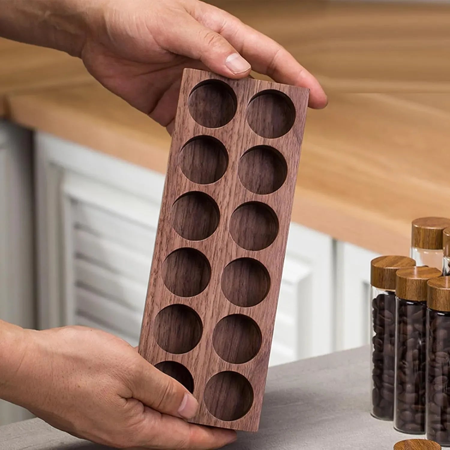 CARLA HOME Glass Coffee Bean Storage Tubes, 12 Pack Wooden Stand 60ml 20g