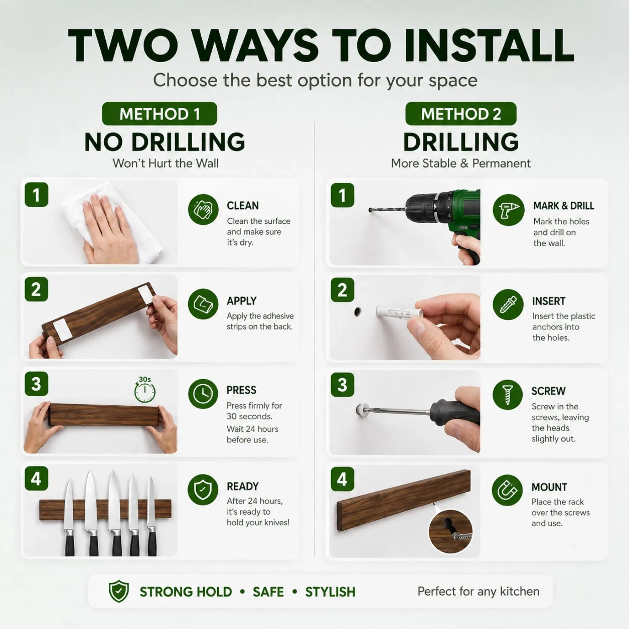 CARLA HOME Magnetic Knife Holder Wall Mounted, Wood Strip, Brown 40cm