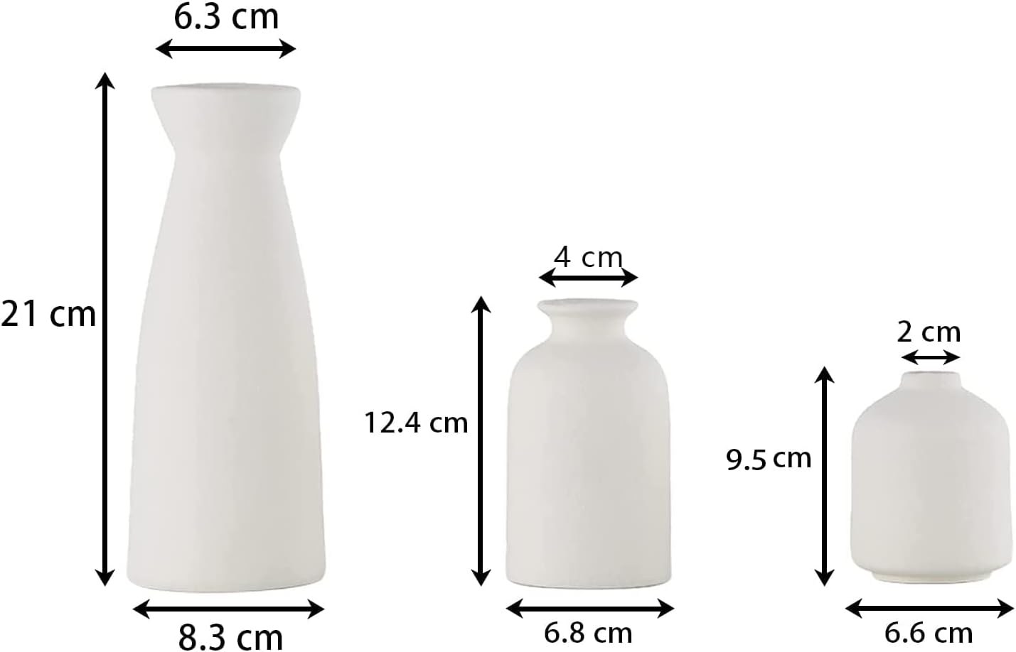 Modern Nordic Ceramic Vase Set, Matte White, Set of 3