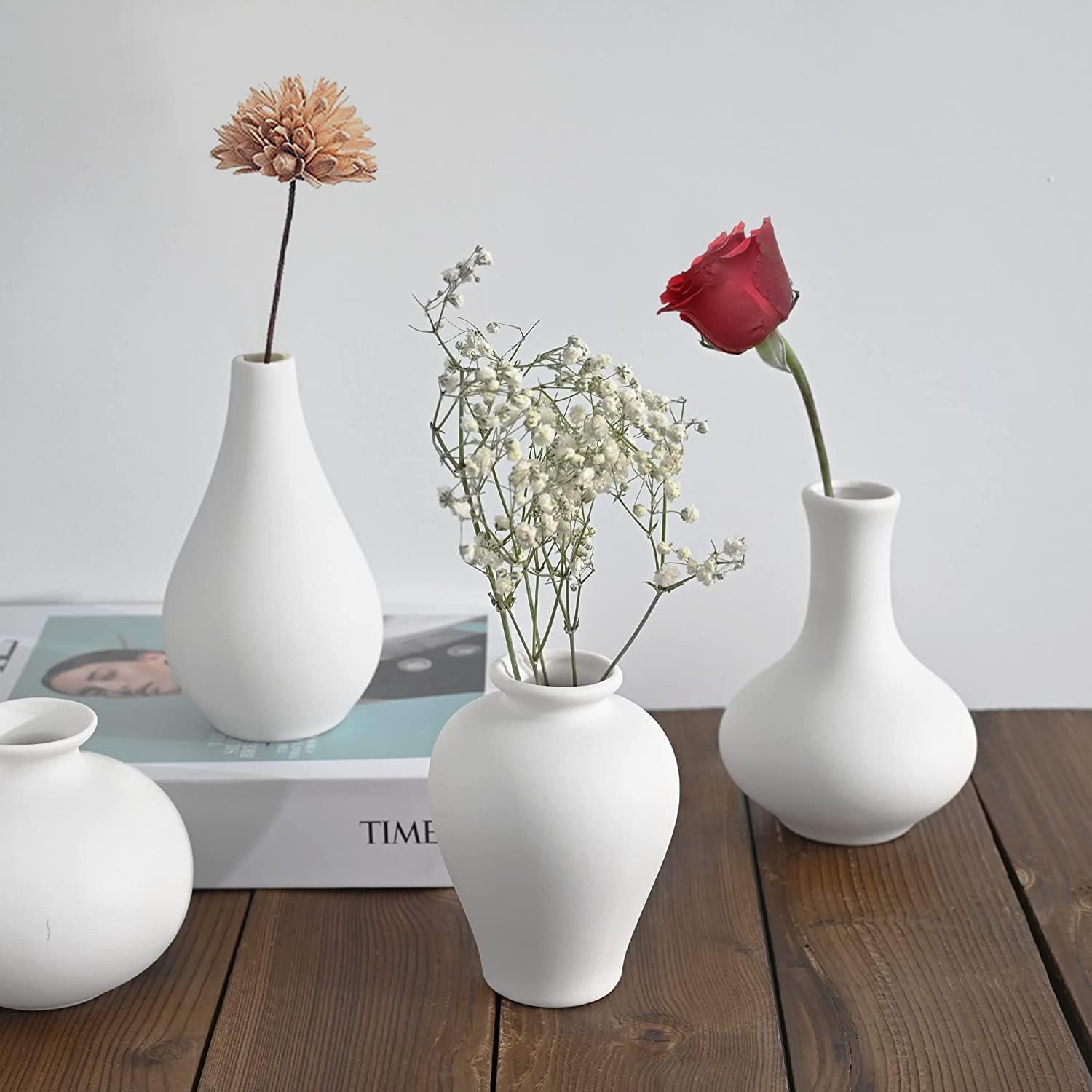 Durable Small White Ceramic Vase Set of 5 For Home Decor