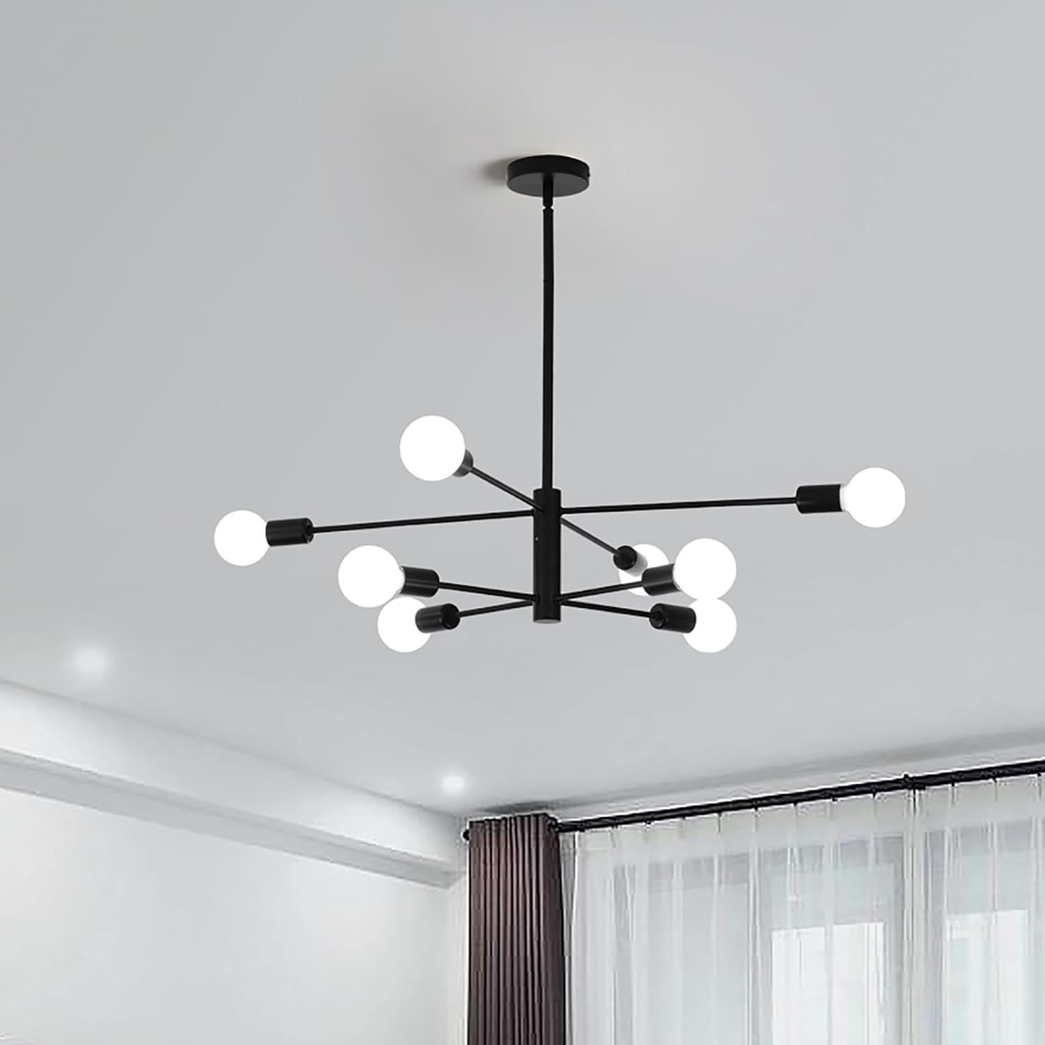 Adjustable Modern 8-Light Sputnik Chandelier, Black, Durable