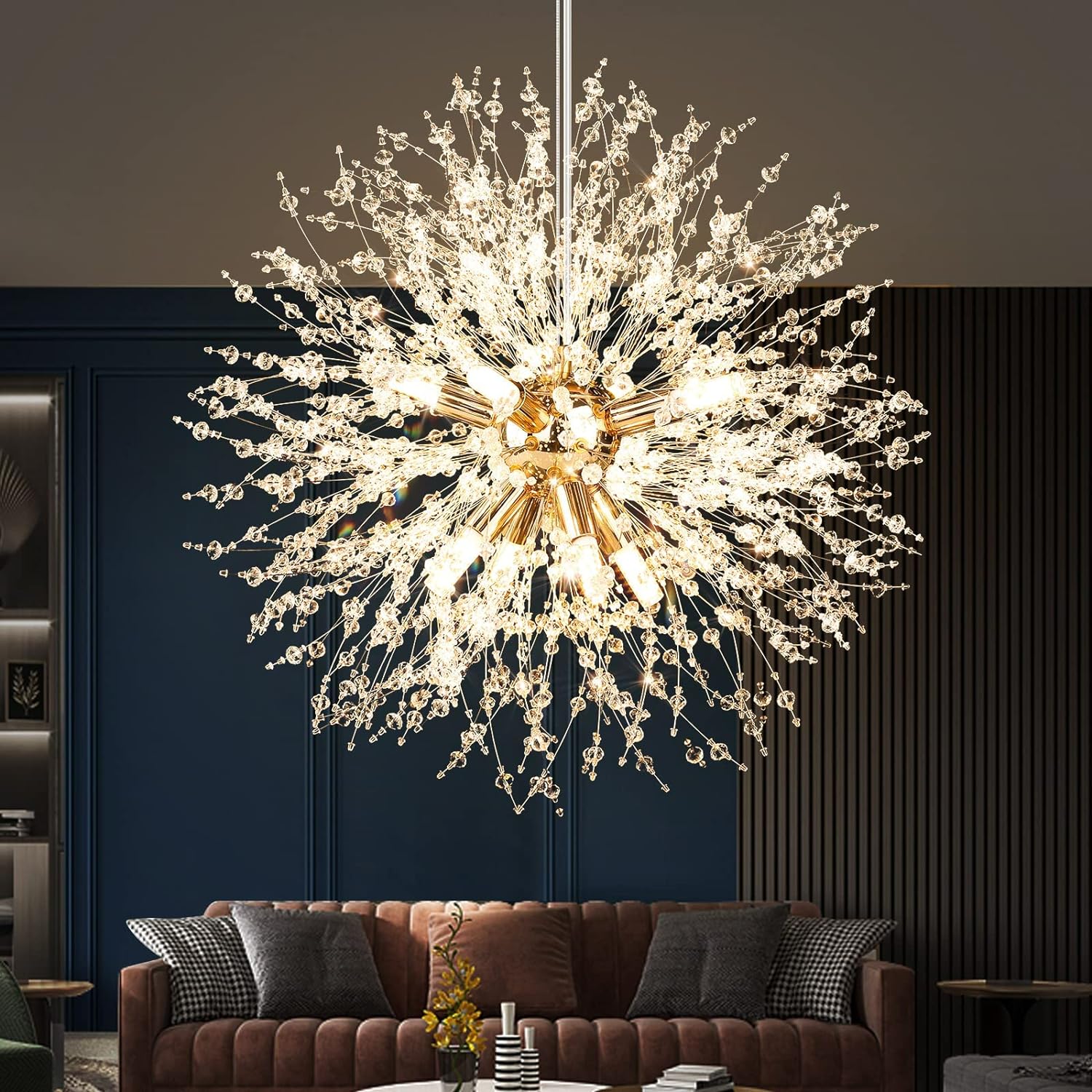 Adjustable 8-Light Crystal Firework Chandelier, 40cm