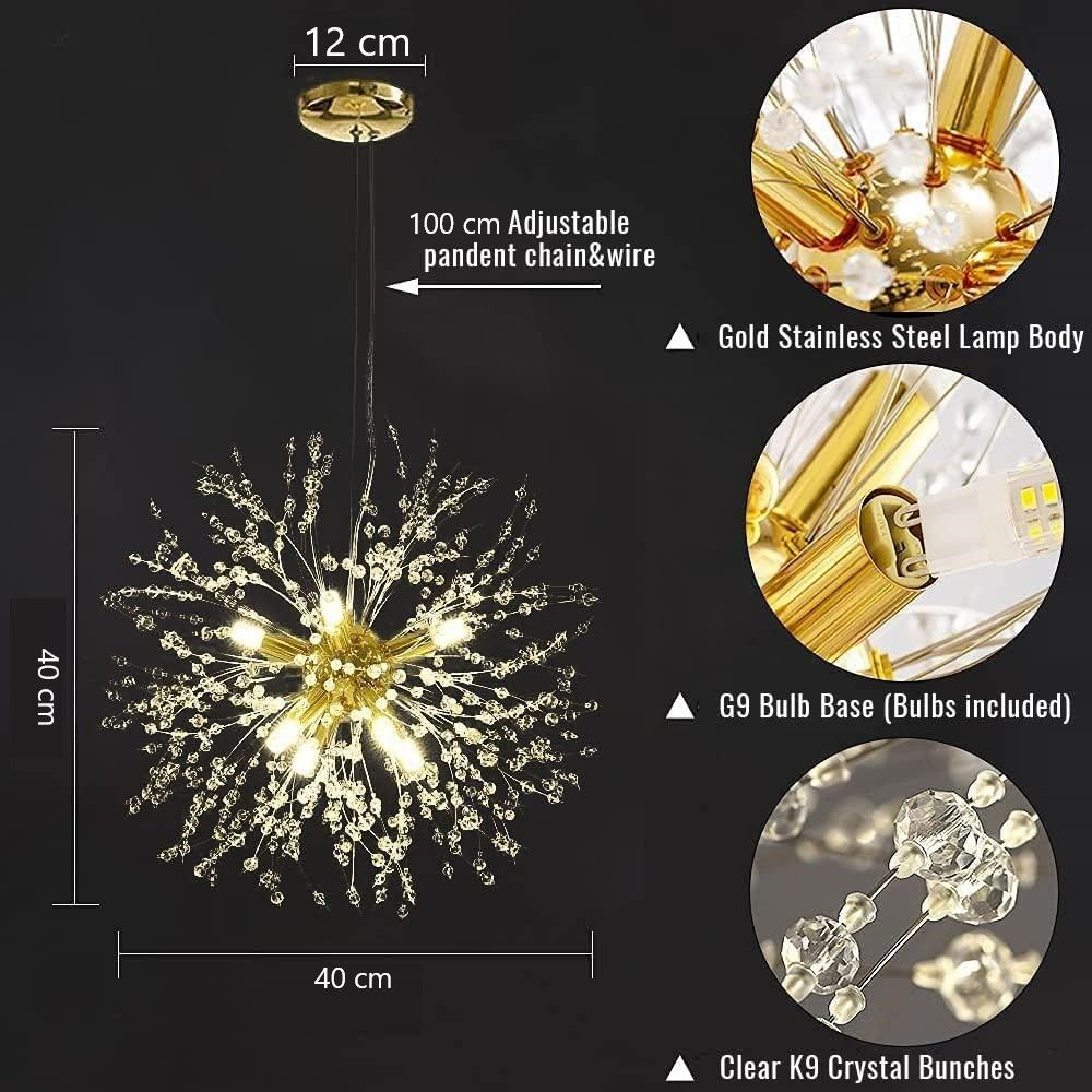 Adjustable 8-Light Crystal Firework Chandelier, 40cm